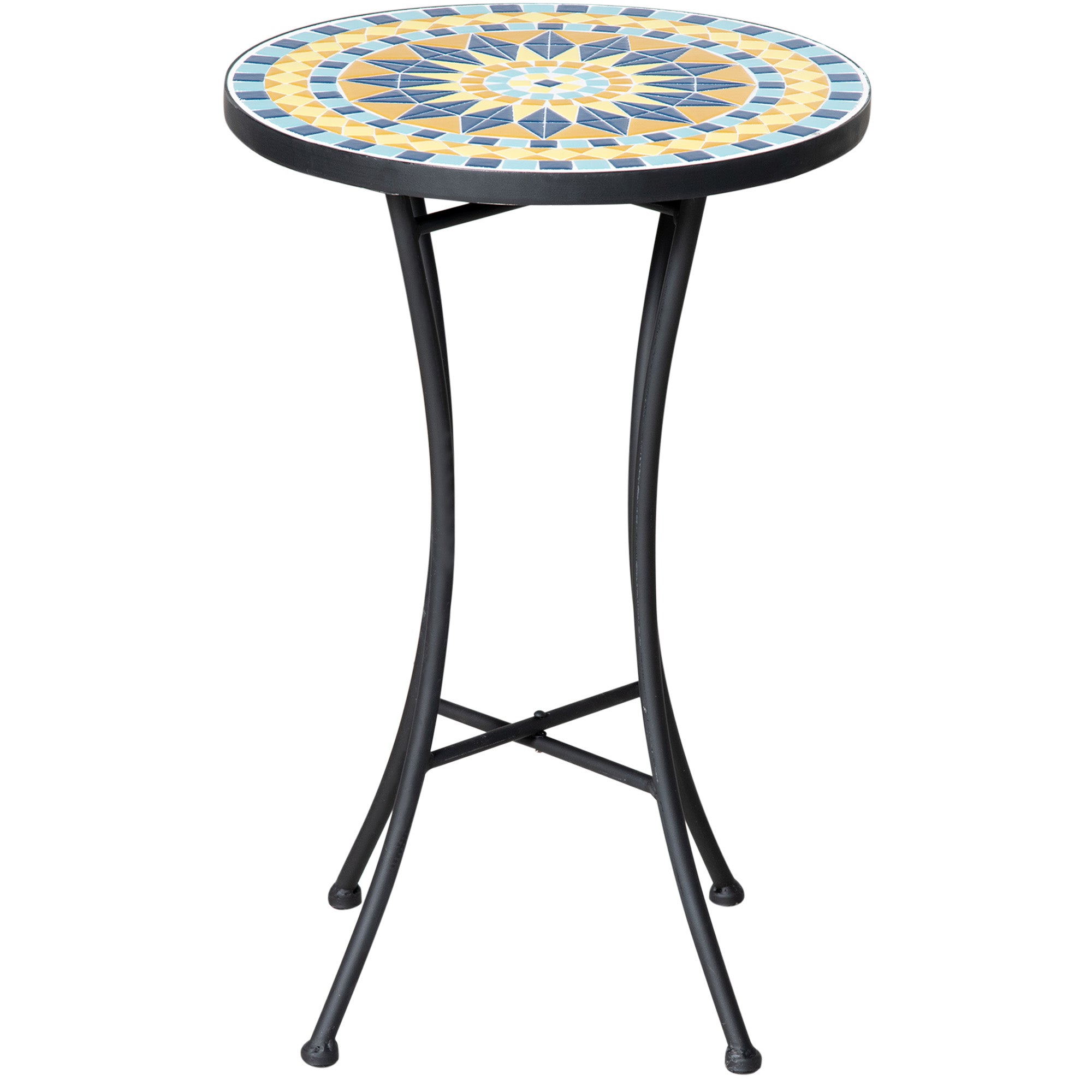Garden Side Table with Ceramic Mosaic Tabletop, 35.5x53.5cm, Multicolor