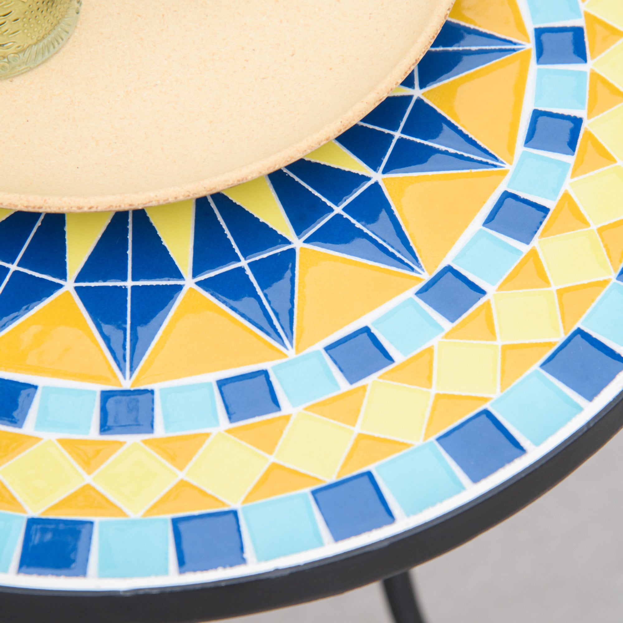 Garden Side Table with Ceramic Mosaic Tabletop, 35.5x53.5cm, Multicolor