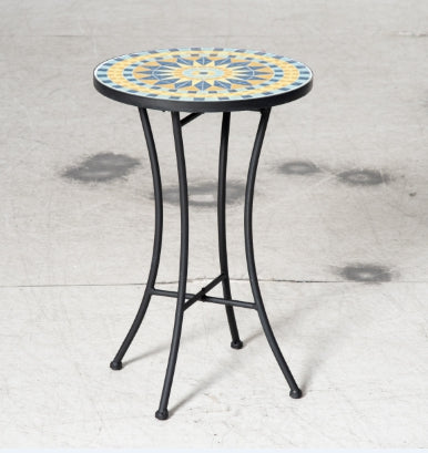 Garden Side Table with Ceramic Mosaic Tabletop, 35.5x53.5cm, Multicolor