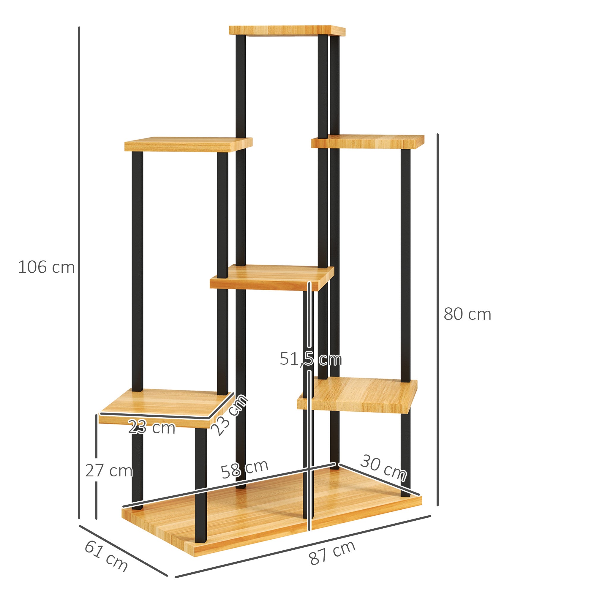7-Tier Plant Stand for Indoor and Outdoor, Steel and Wood Plant Shelf, Plant Holder for Garden, Terrace, Balcony, Living Room, Natural Wood