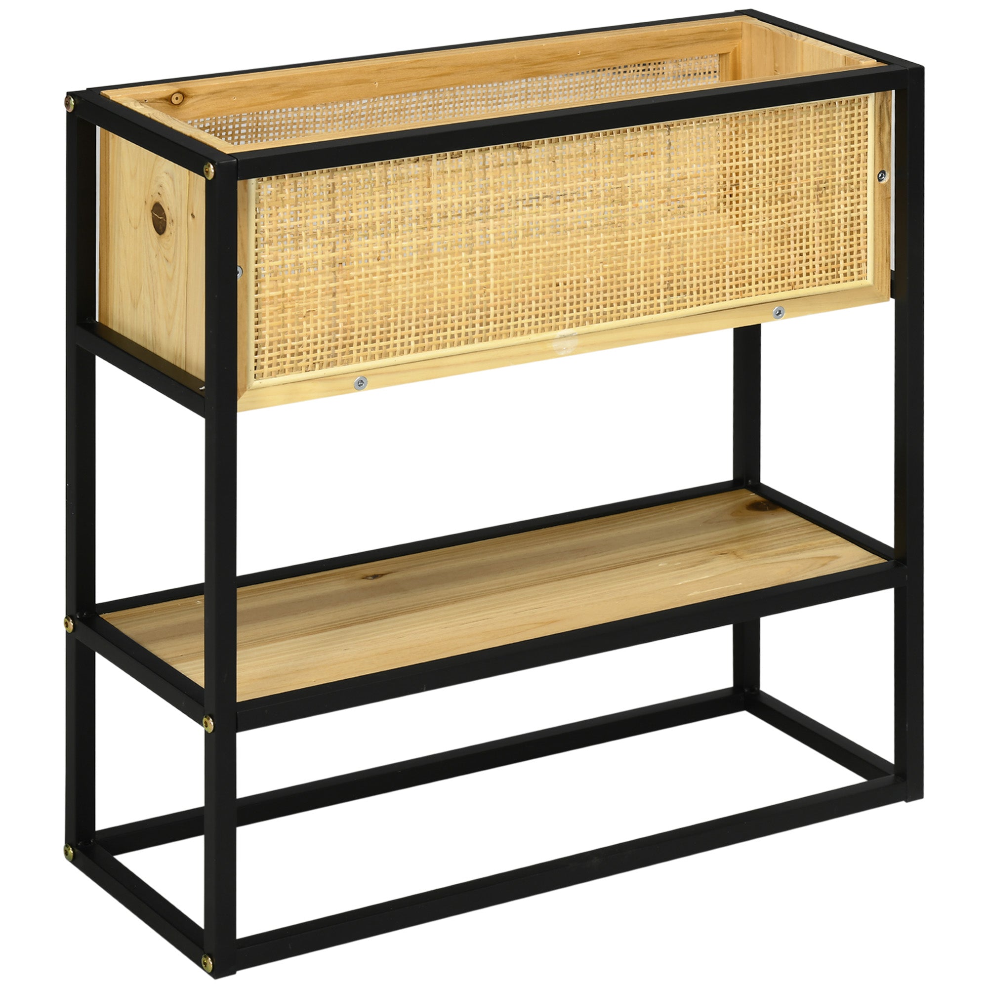 Rectangular Raised Planter with Lower Shelf Outdoor Square Vegetable Garden - Metal and Wood - 55 x 20 x 56 cm