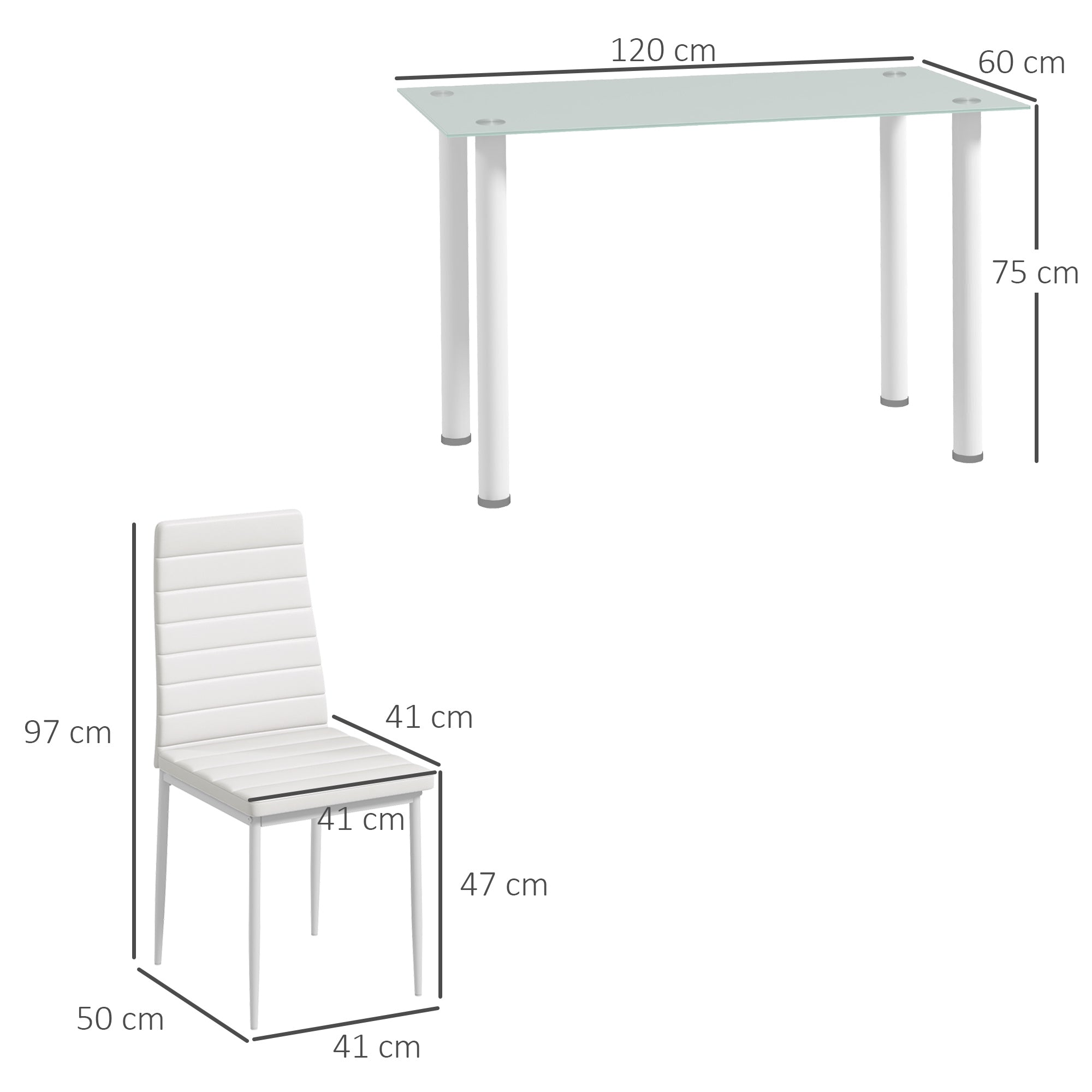 5-Piece Dining Set, Dining Table with 4 Chairs, Kitchen Table with Tempered Glass Top, Dining Group, Dining Furniture, Dining Table Set for Kitchen, Dining Room, Steel, White