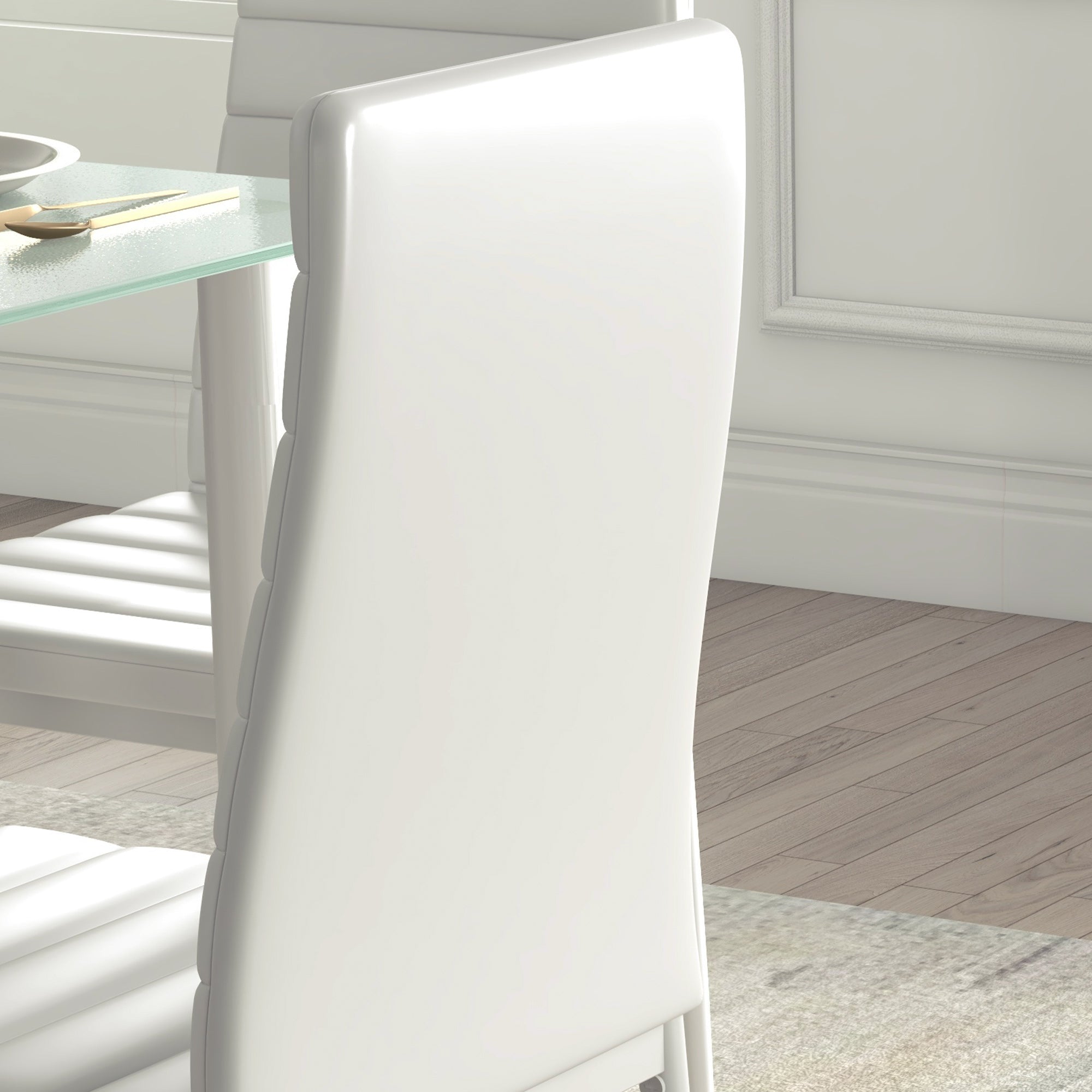 5-Piece Dining Set, Dining Table with 4 Chairs, Kitchen Table with Tempered Glass Top, Dining Group, Dining Furniture, Dining Table Set for Kitchen, Dining Room, Steel, White