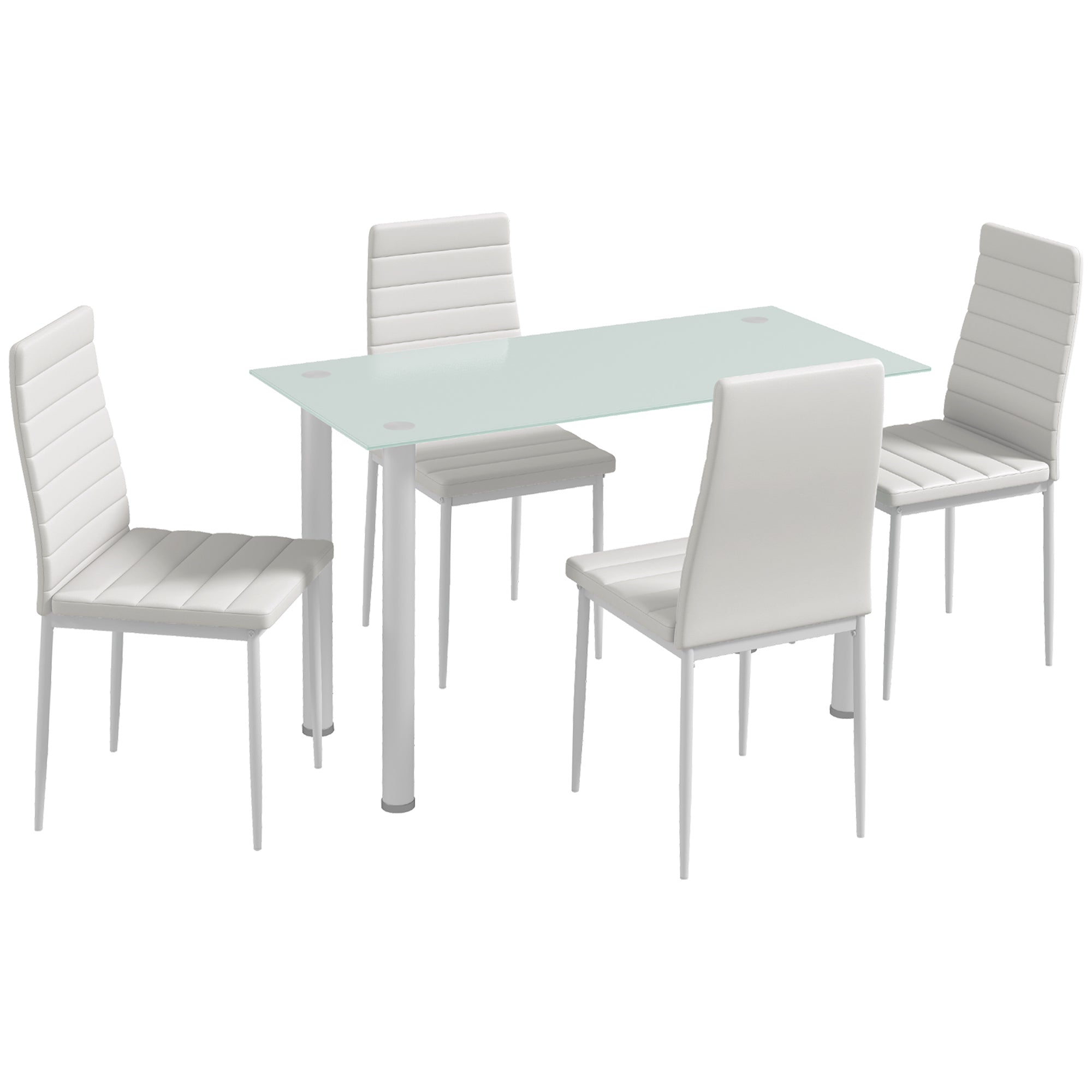 5-Piece Dining Set, Dining Table with 4 Chairs, Kitchen Table with Tempered Glass Top, Dining Group, Dining Furniture, Dining Table Set for Kitchen, Dining Room, Steel, White