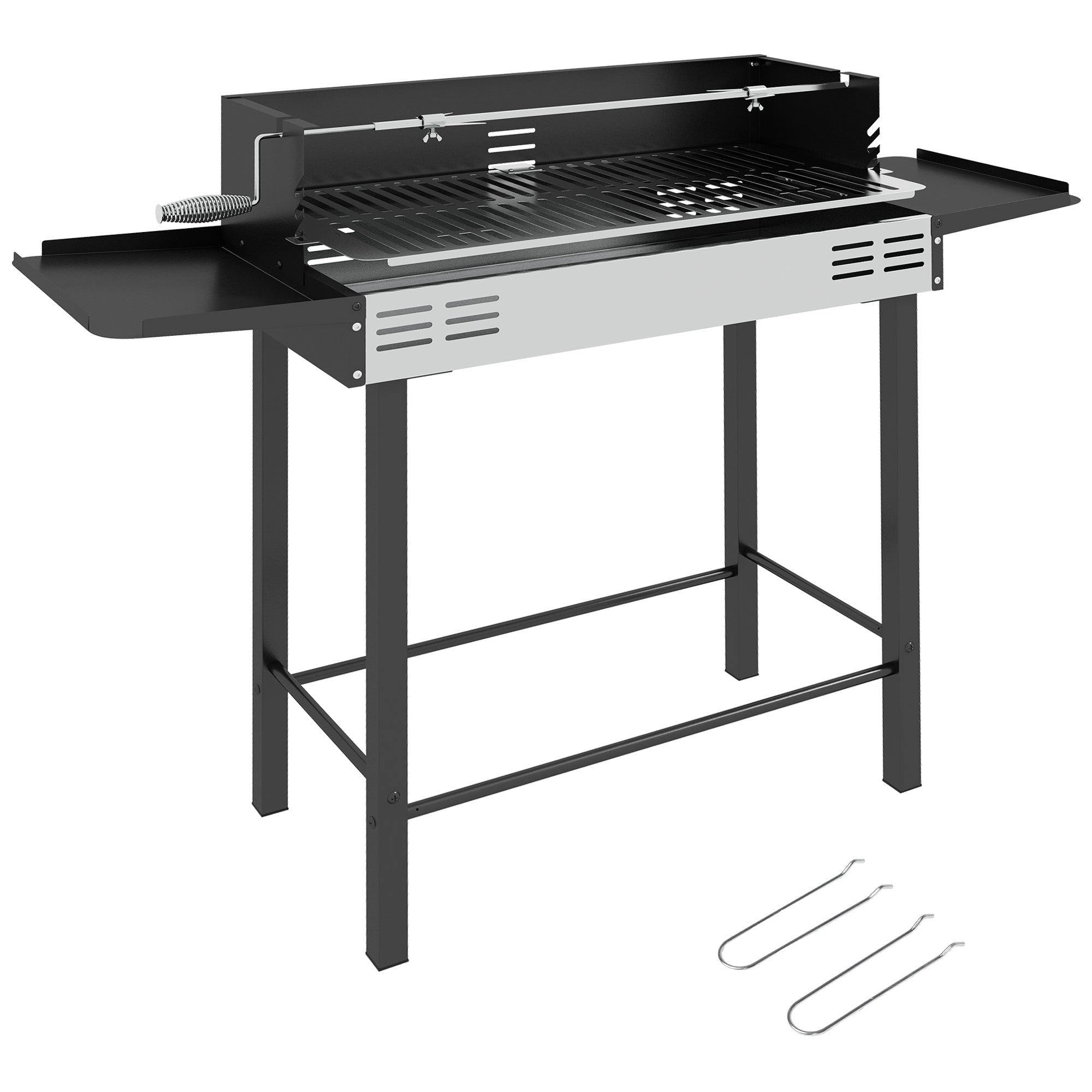 charcoal grill camping grill with grill grate and rotisserie kit, foldable, portable, camping garden BBQ, stainless steel+metal, black, 118 x 32 x 90 cm