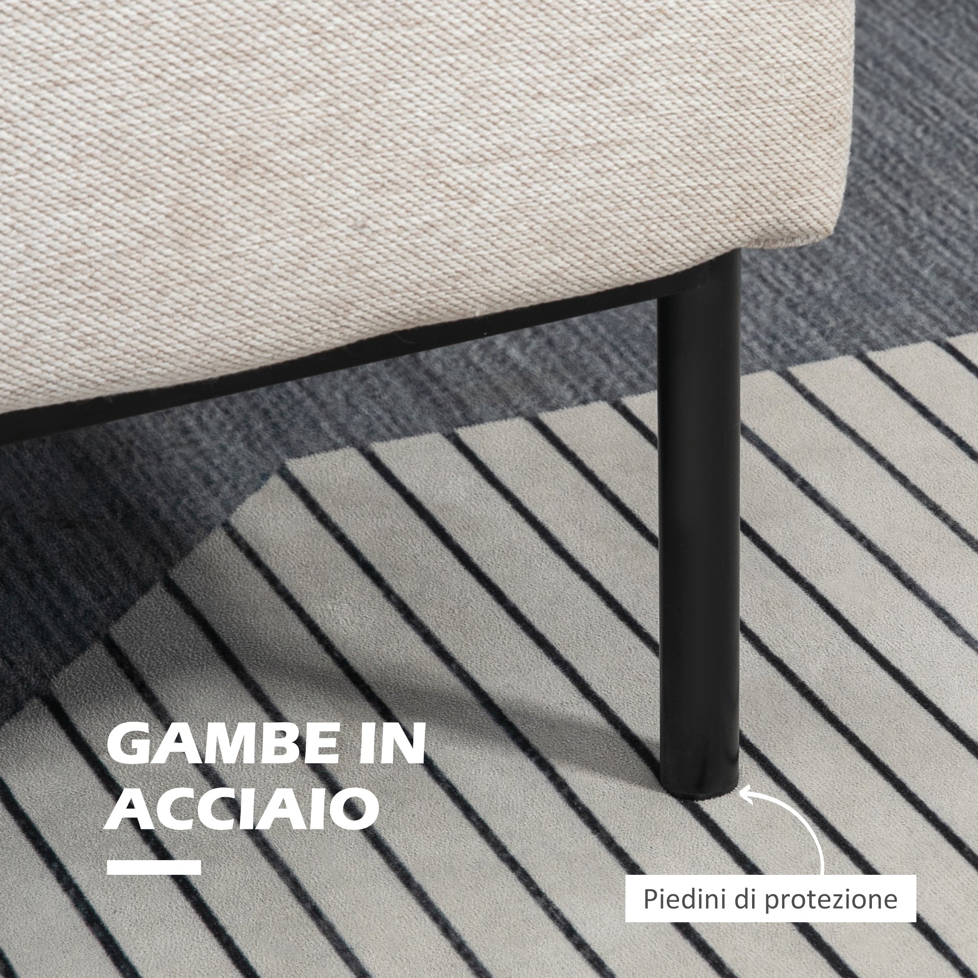 Modern Upholstered Armchair with Extra Cushion, Linen Effect Fabric and Steel, 73x81x82 cm, Cream White