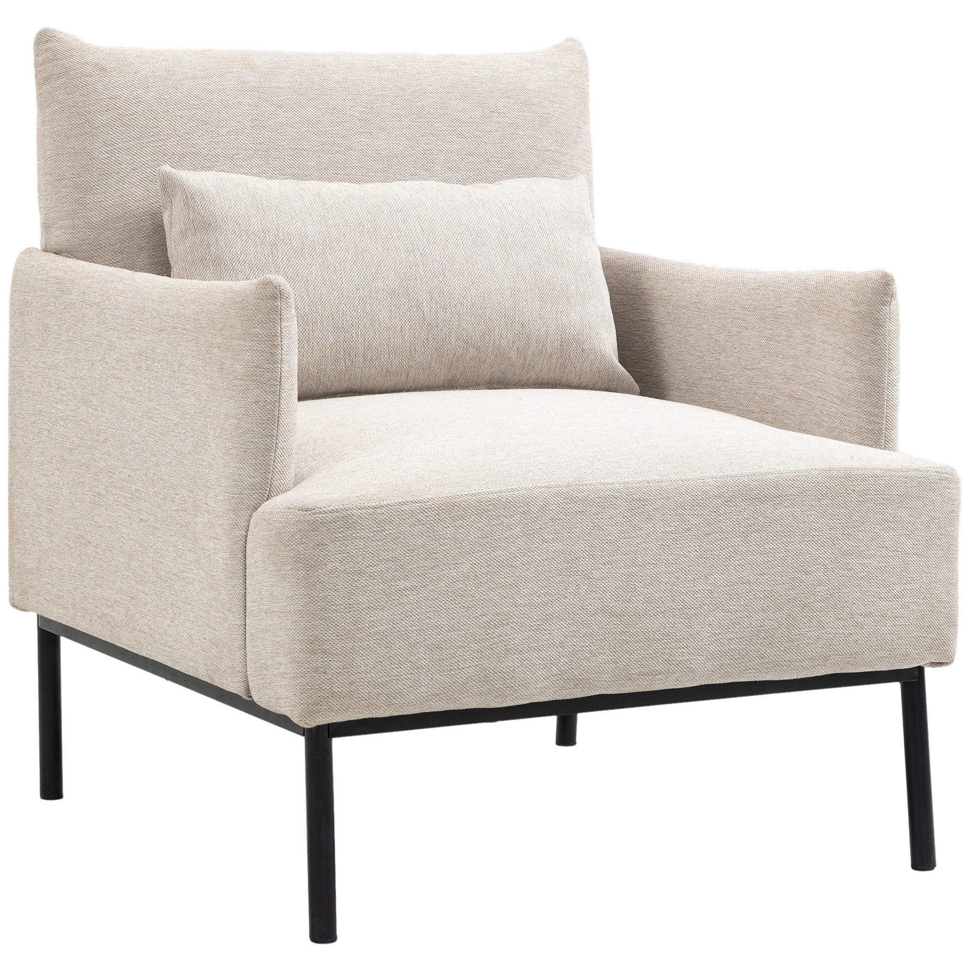 Modern Upholstered Armchair with Extra Cushion, Linen Effect Fabric and Steel, 73x81x82 cm, Cream White