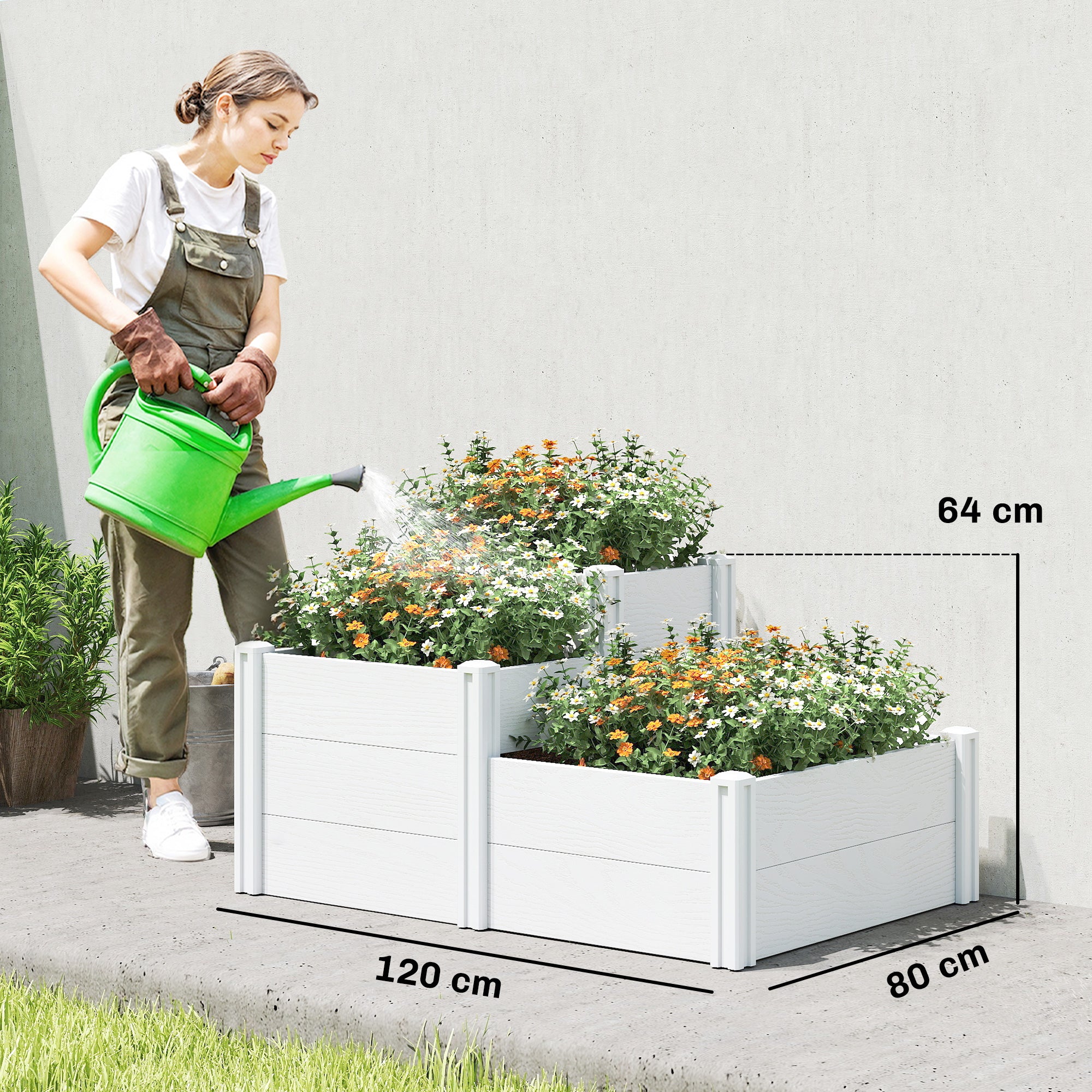 3-Tier Stackable Raised Garden Bed with Open Bottom – Modular Vinyl Planter Box for Garden & Balcony, 47.2 x 31.5 x 25.2 in, White
