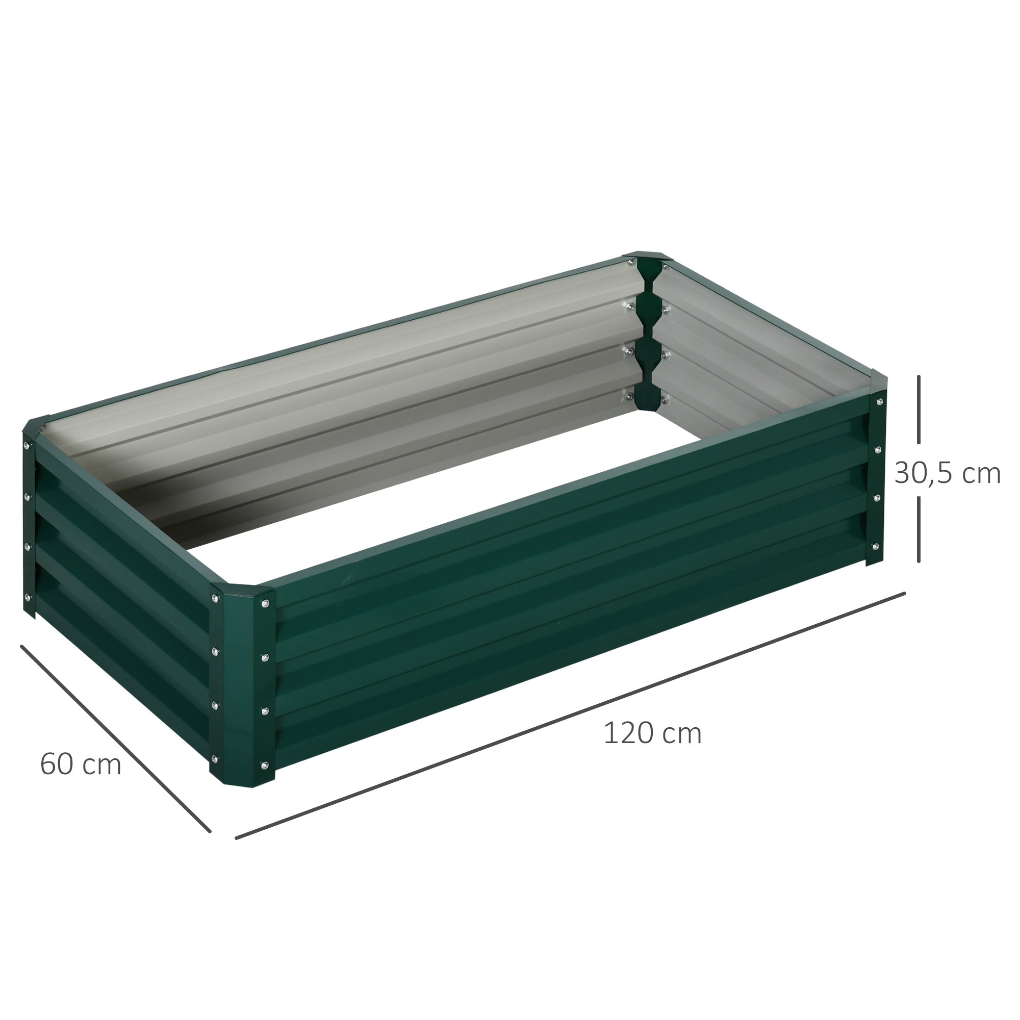Raised Galvanized Steel Planter Urban Garden for Growing Plants Flowers Herbs Outdoor Rectangular Planter with Open Bottom 120x60x30.5 cm Green