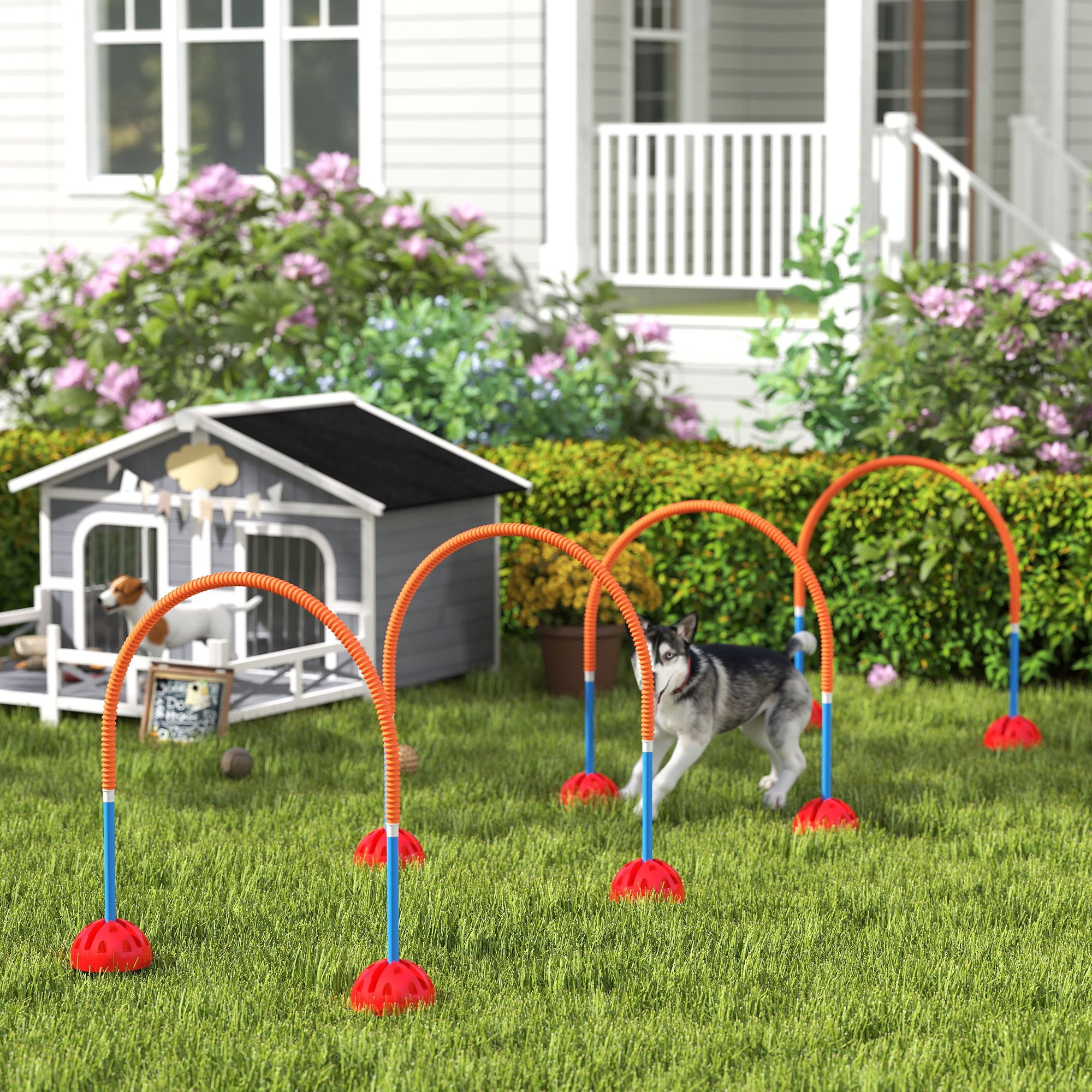 Agility Set Dog 4-piece Fillable Agility Equipment for Dog Training Hurdle Set with Adjustable Agility Doors Carry Bag Training Accessories Coordination Training for Games Training