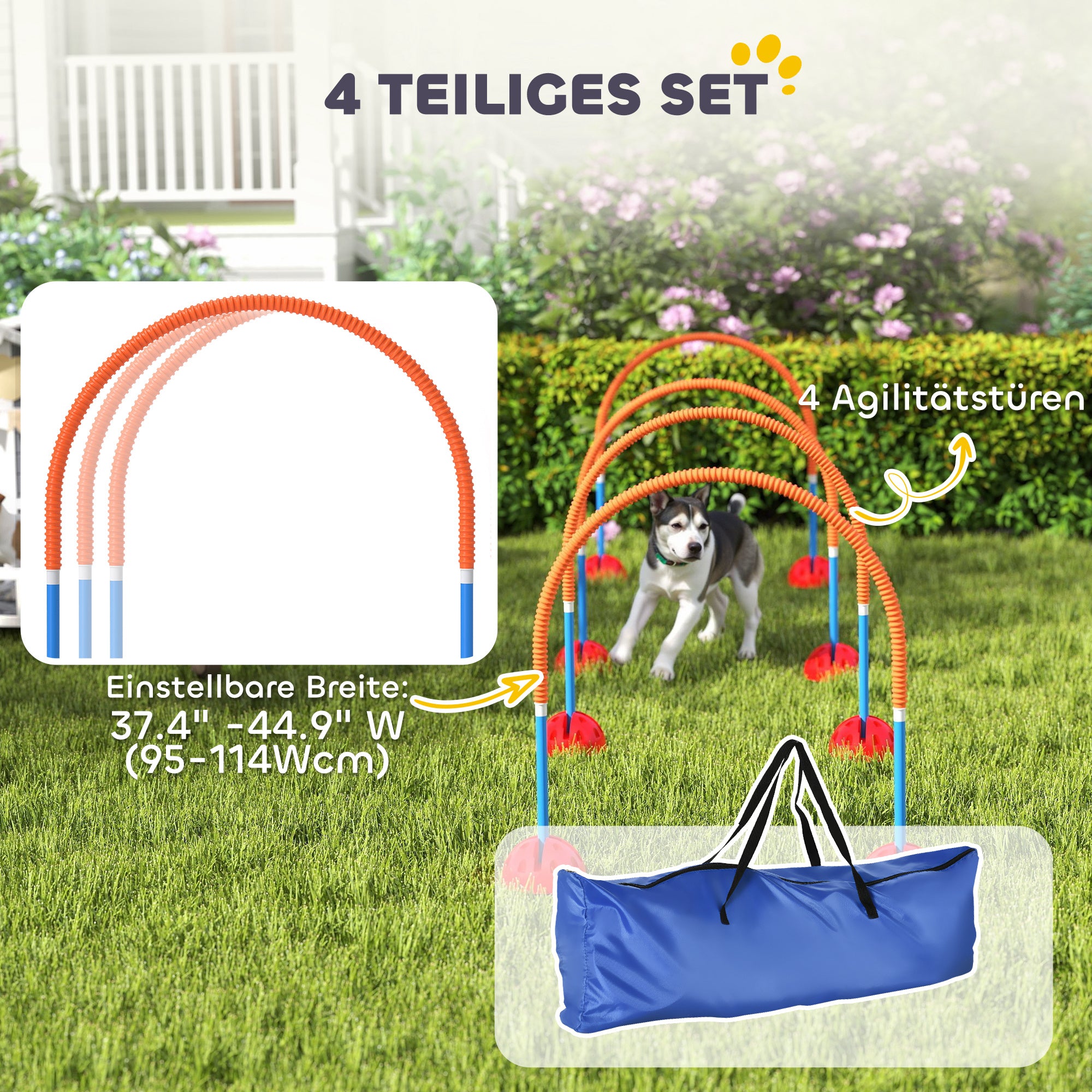 Agility Set Dog 4-piece Fillable Agility Equipment for Dog Training Hurdle Set with Adjustable Agility Doors Carry Bag Training Accessories Coordination Training for Games Training