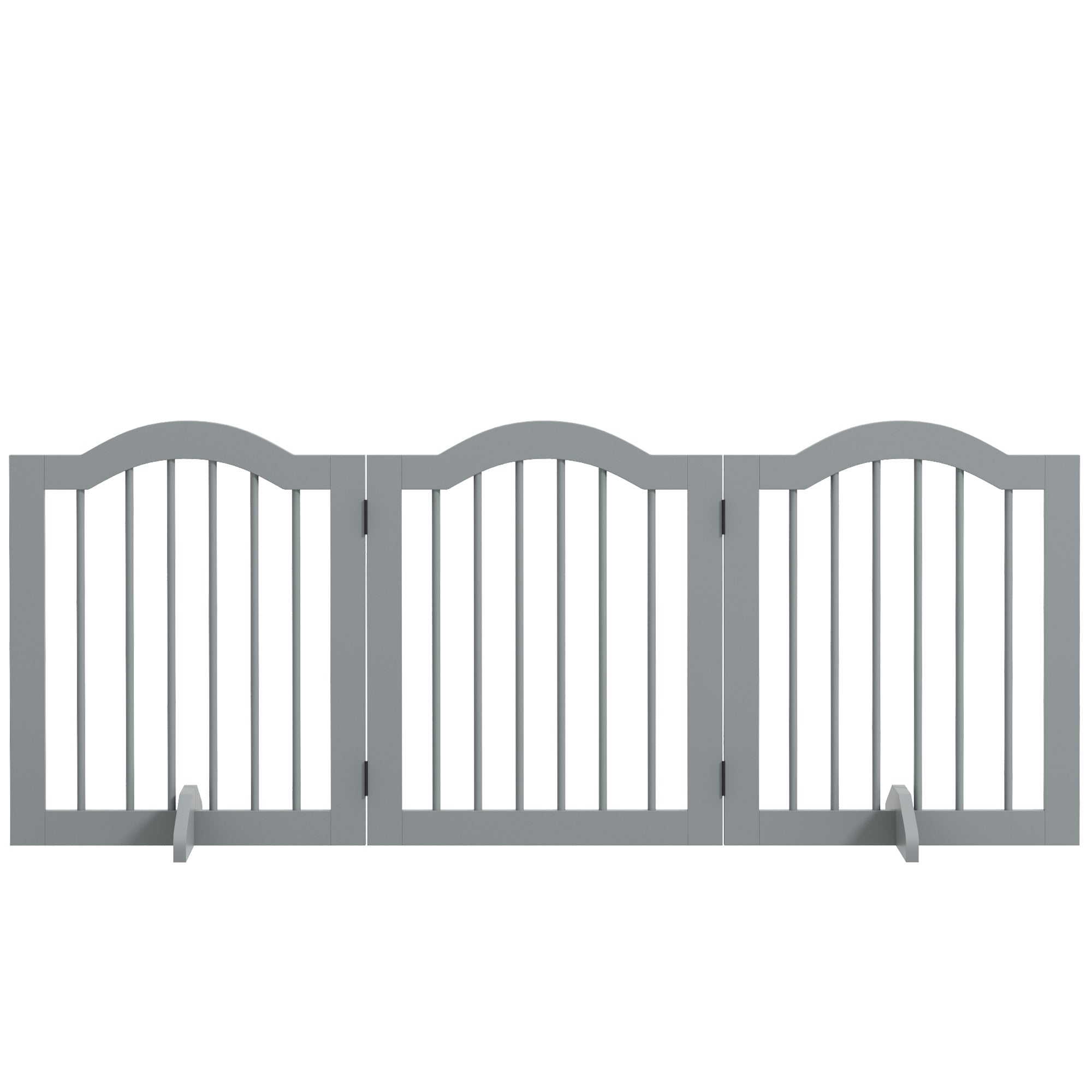 Dog Barrier 3-Panel, 154.5 x 61 cm Foldable Dog Gate with Door, Door Barrier with 2 Support Feet, Freestanding Stair Gate for Kitchen, Hallway, Light Gray