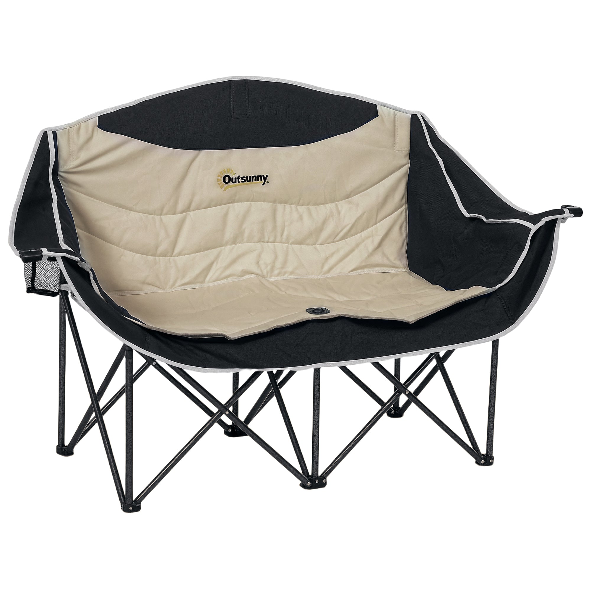 Folding Chair 2 Seater Foldable Camping Chair with Cup Holder Carry Bag Outdoor Folding Chair up to 250kg Load Capacity Sturdy Lightweight Padded Fishing Chair Garden Chair for Garden Camping Beach
