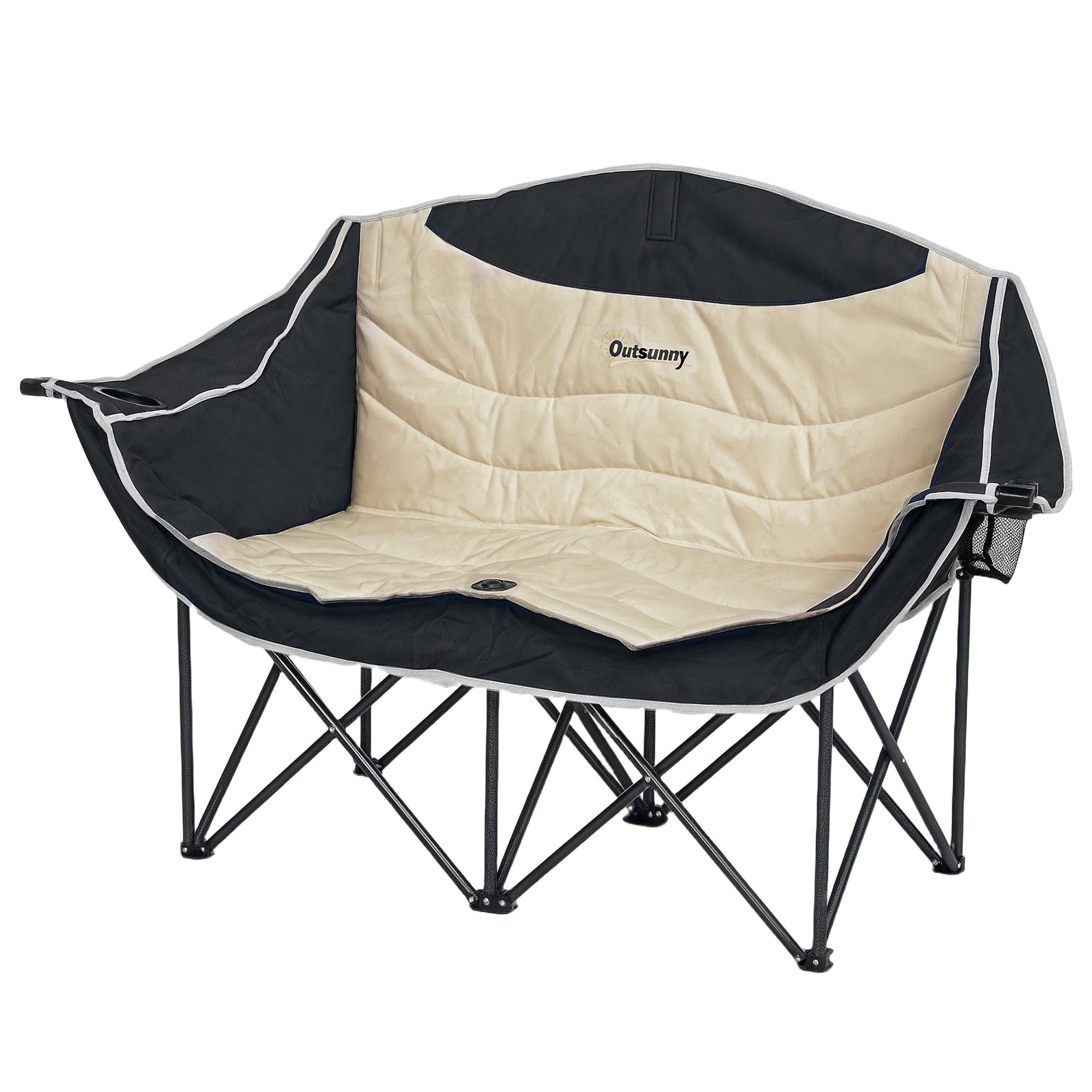 Folding Chair 2 Seater Foldable Camping Chair with Cup Holder Carry Bag Outdoor Folding Chair up to 250kg Load Capacity Sturdy Lightweight Padded Fishing Chair Garden Chair for Garden Camping Beach