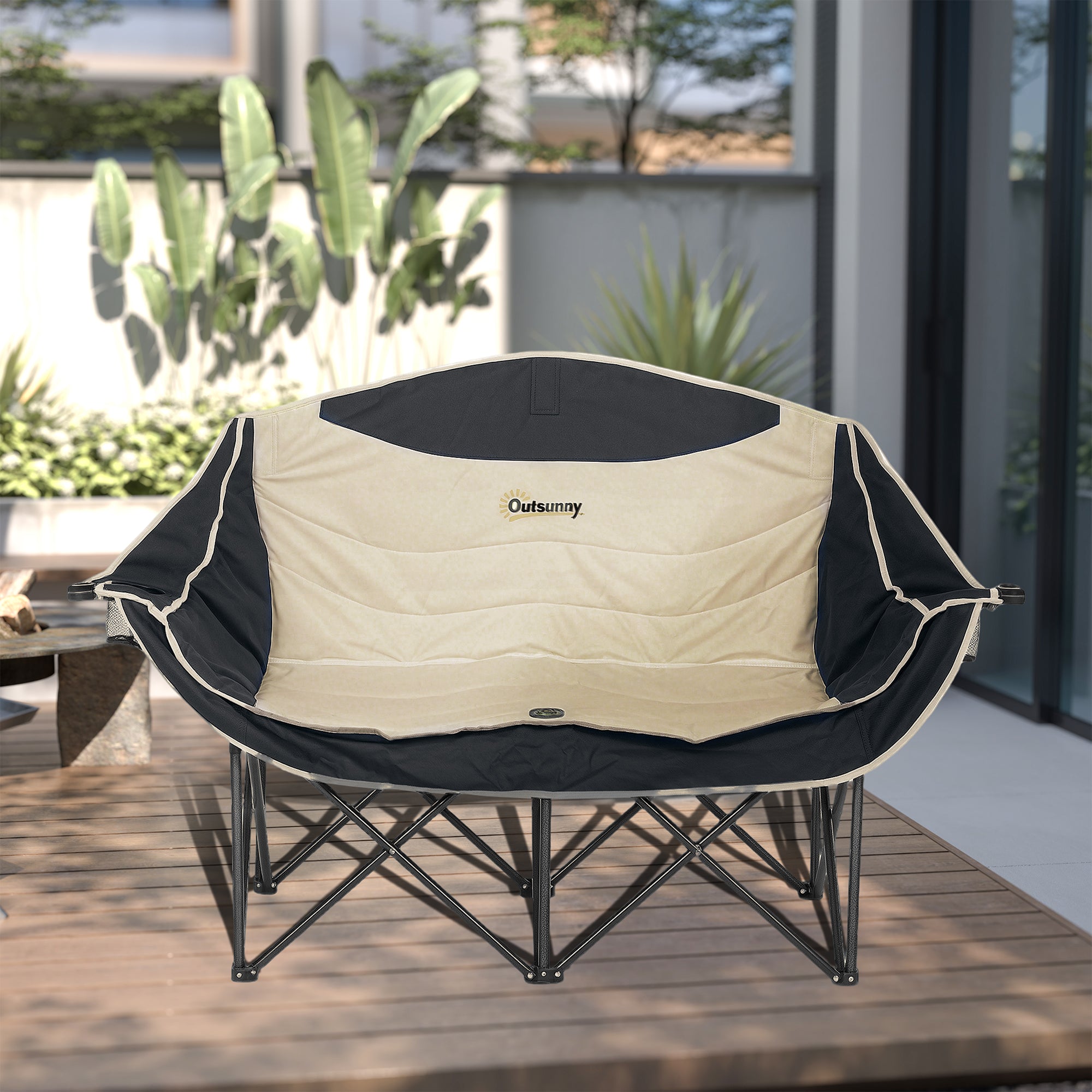 Folding Chair 2 Seater Foldable Camping Chair with Cup Holder Carry Bag Outdoor Folding Chair up to 250kg Load Capacity Sturdy Lightweight Padded Fishing Chair Garden Chair for Garden Camping Beach
