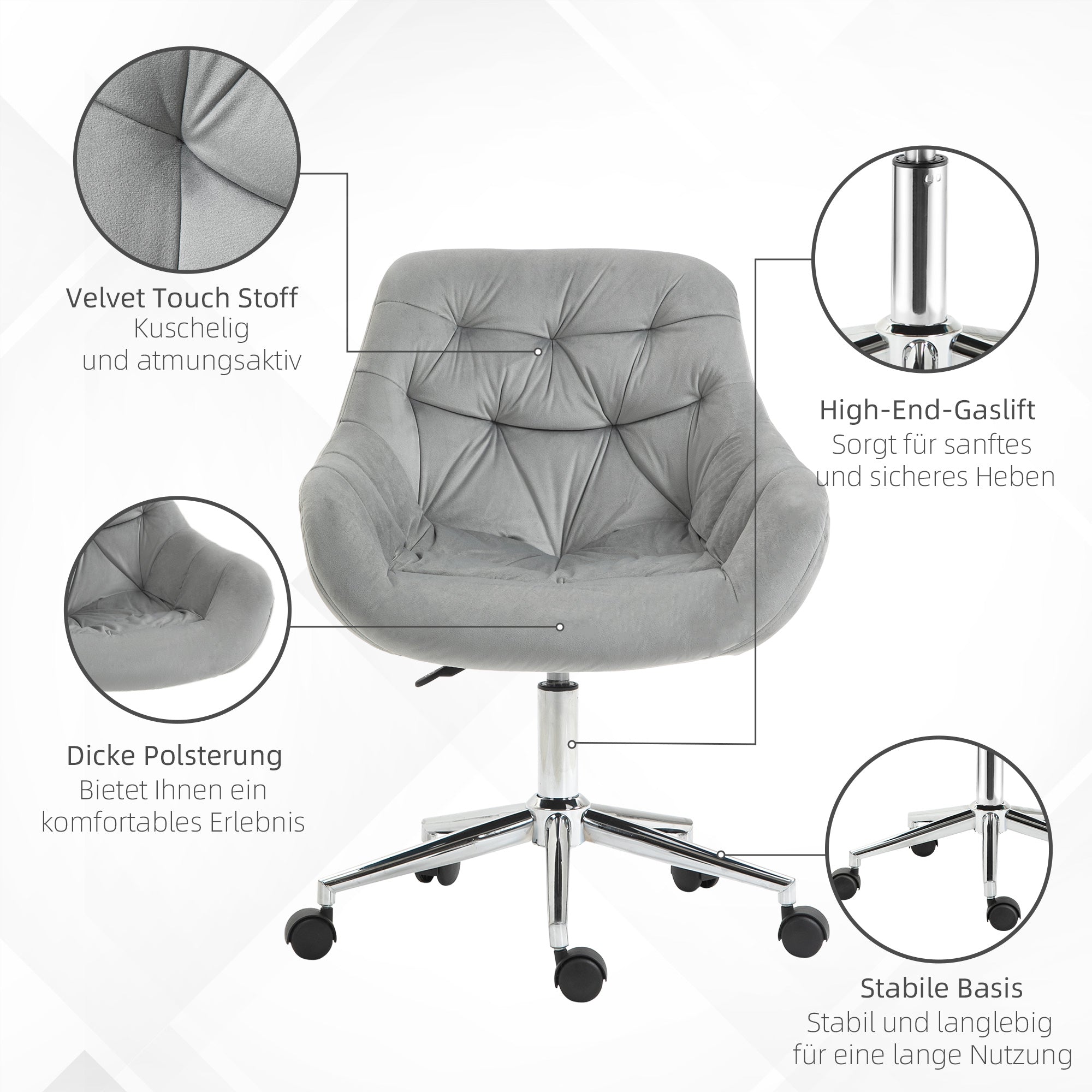 Office Chair Executive Swivel Computer Chair Seat Height Adjustment for Younger Users and Small Ones to Learn and Play Polyester Foam Metal Nylon Gray 59 x 58 x 80-90 cm
