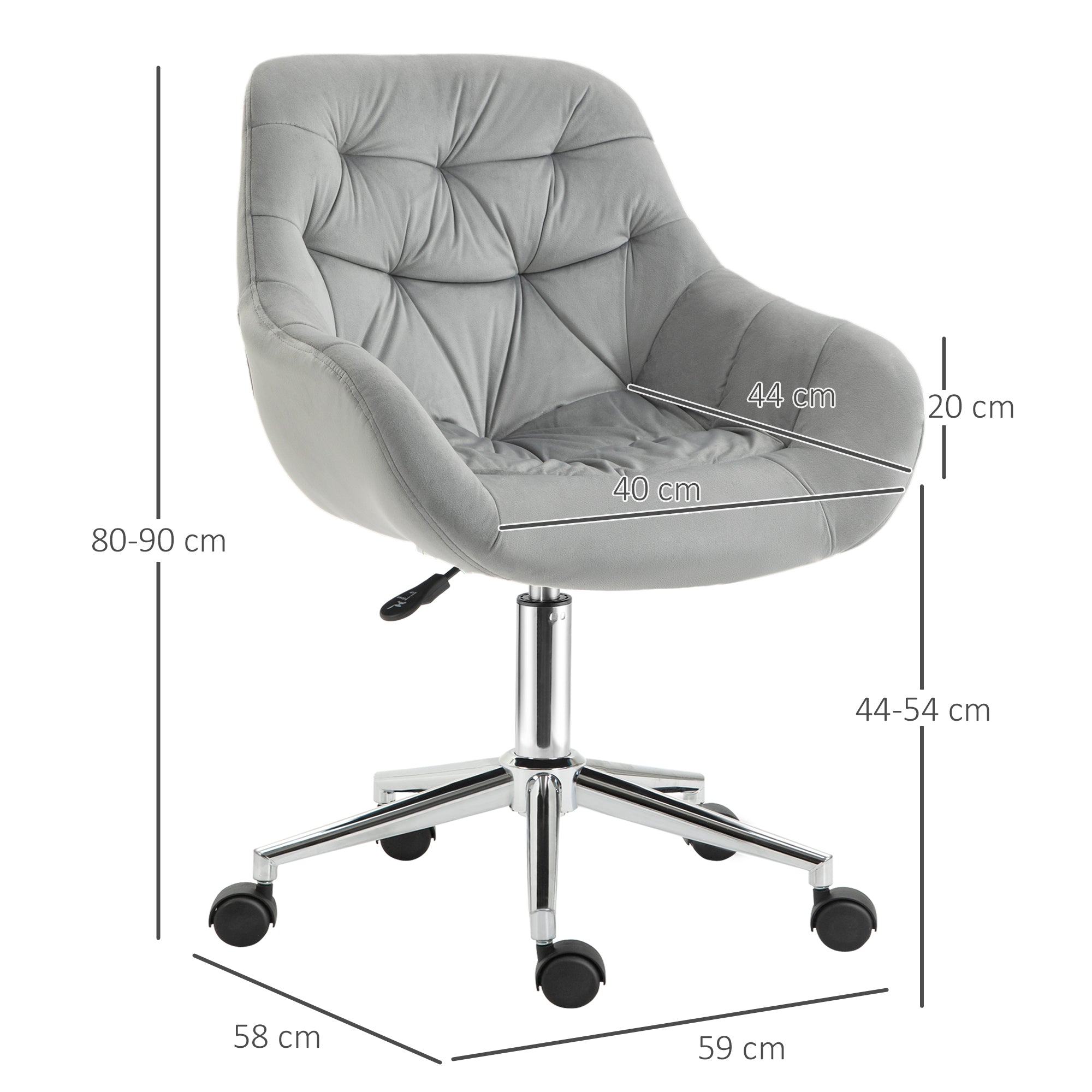 Office Chair Executive Swivel Computer Chair Seat Height Adjustment for Younger Users and Small Ones to Learn and Play Polyester Foam Metal Nylon Gray 59 x 58 x 80-90 cm
