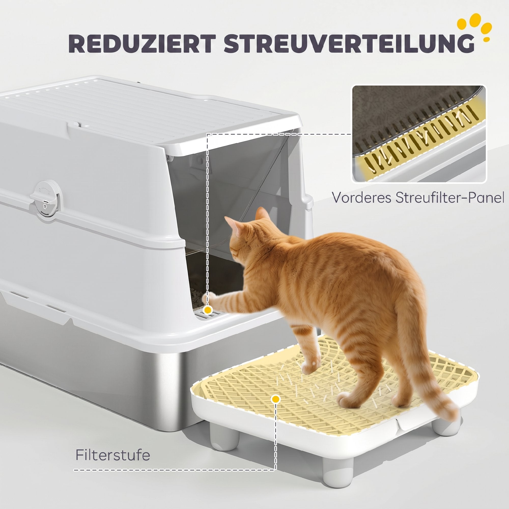 XL Stainless Steel Covered Cat Litter Box with Scoop & Deodorizer — Light Gray