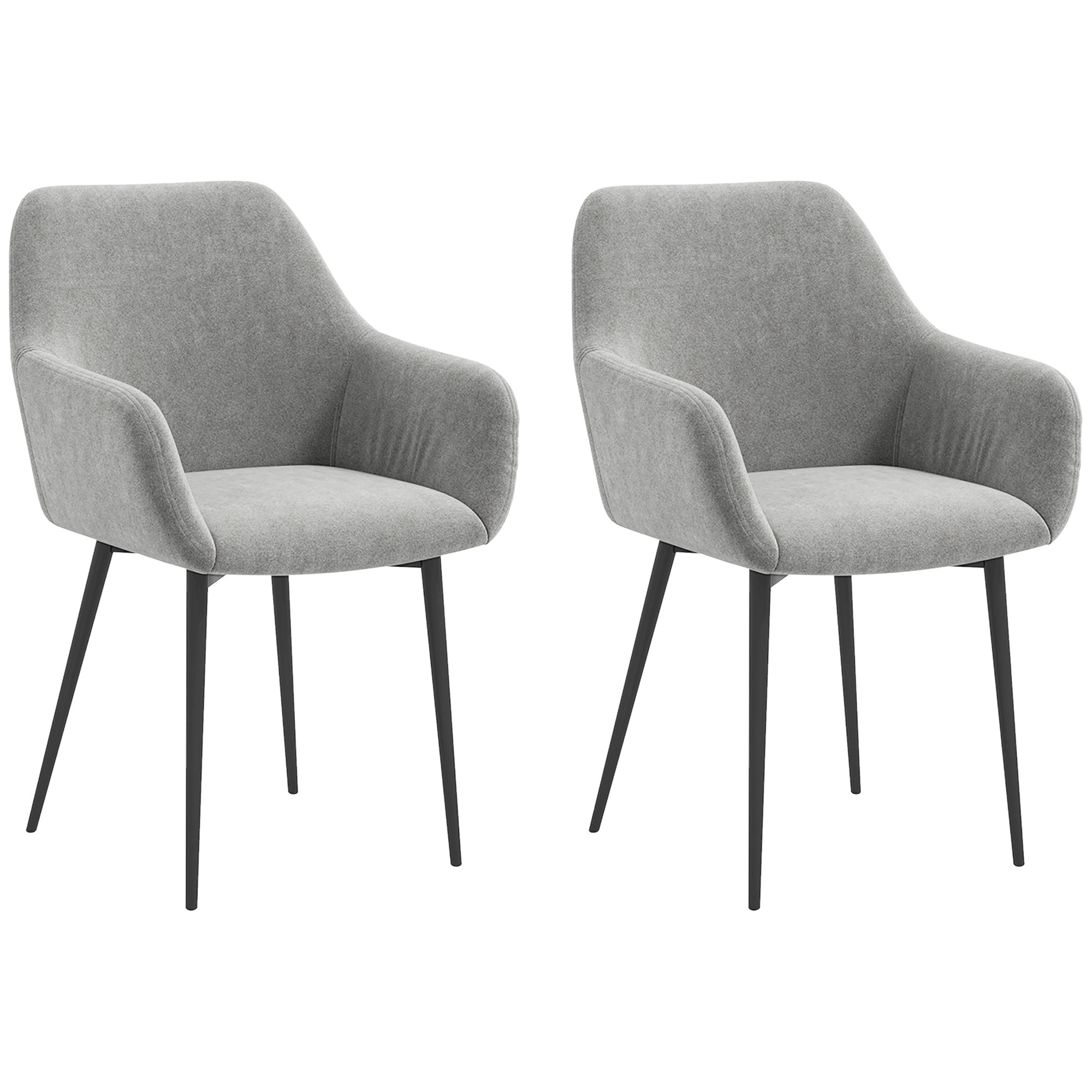 Set of 2 Upholstered Nordic Style Dining Chairs, Kitchen Chairs in Fabric, Armchair with Armrests and Steel Legs for Living Room, 54x57x80 cm, Dark Grey