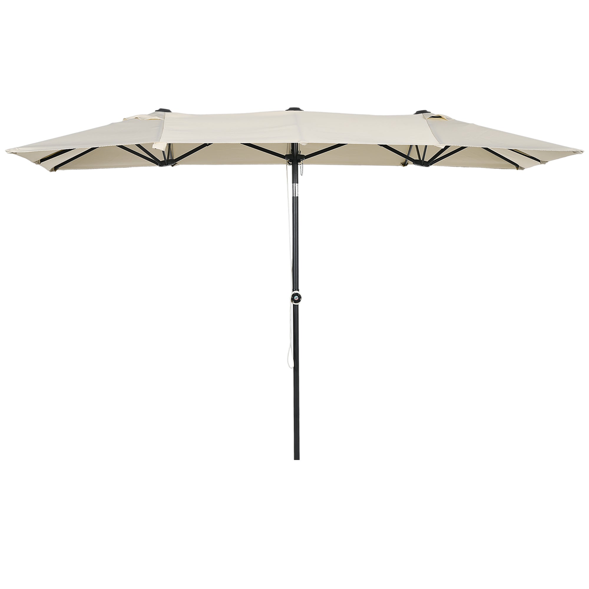 Double Tilt and Height Adjustable Garden Umbrella, Outdoor Umbrella with Cord and 12 Metal Ribs, 295x150x170-214 cm, Cream