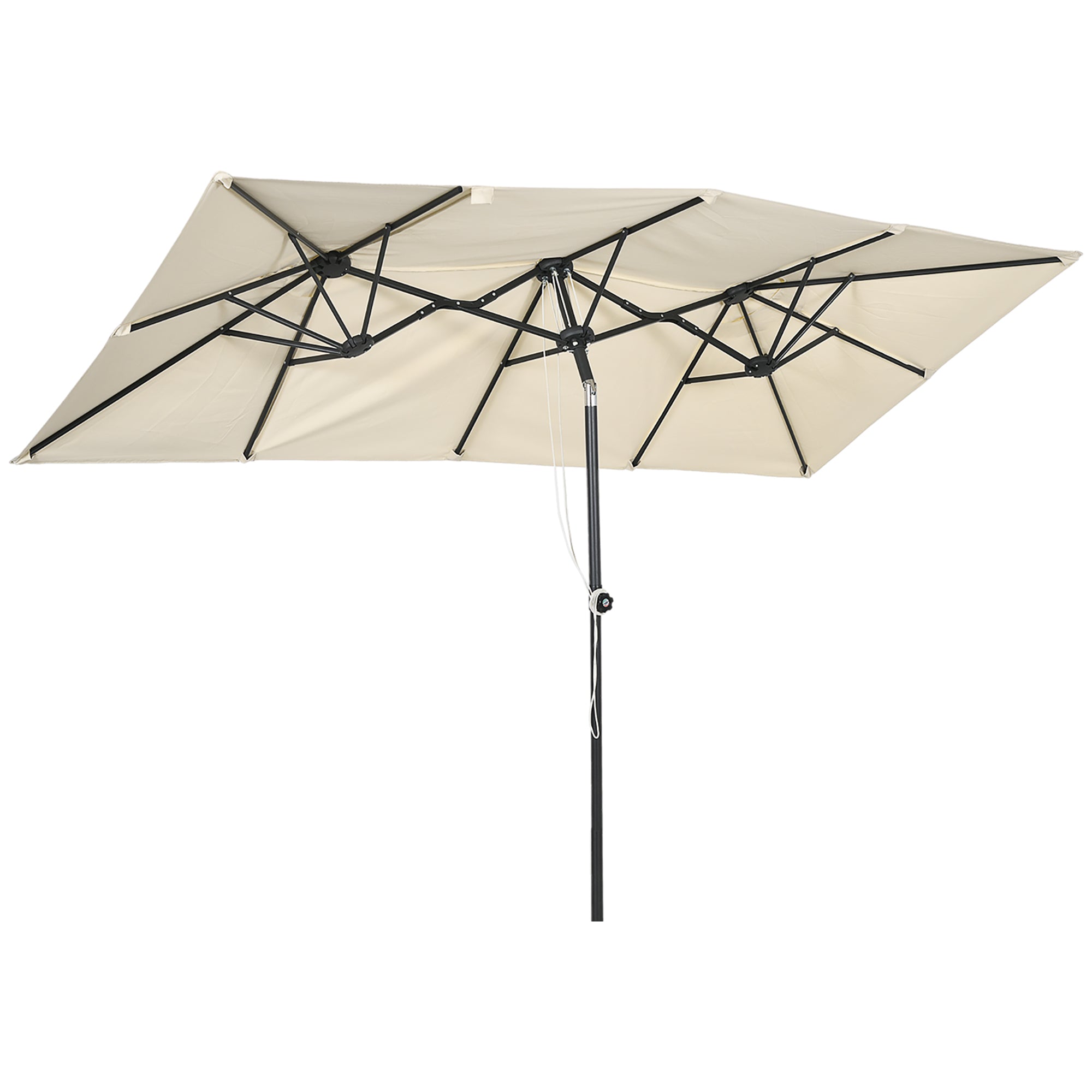 Double Tilt and Height Adjustable Garden Umbrella, Outdoor Umbrella with Cord and 12 Metal Ribs, 295x150x170-214 cm, Cream