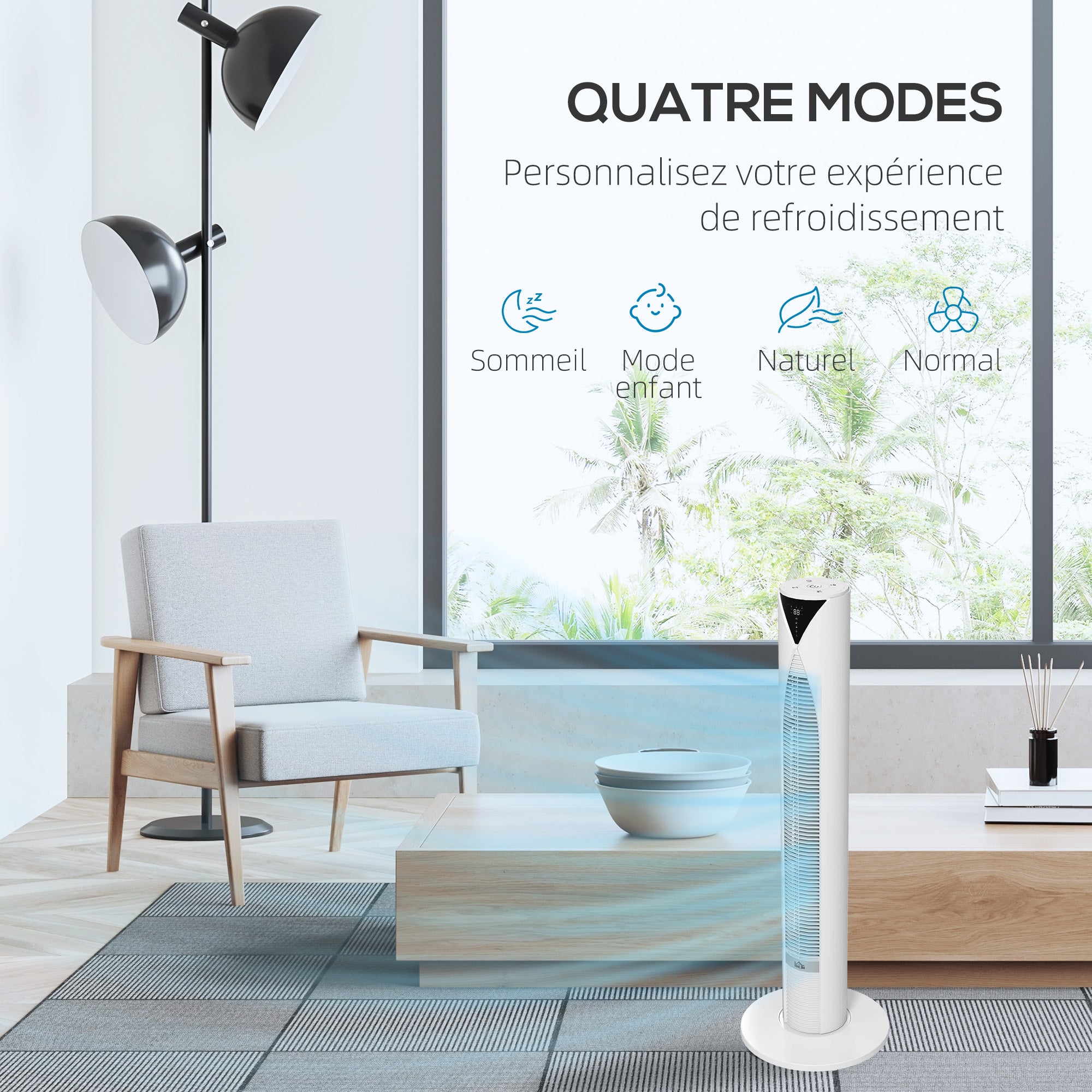Column Fan, with Remote Control, 12-Hour Timer, Sleep Mode, 3 Speeds, Oscillating Tower Fan for Home, Bedroom, Office, White