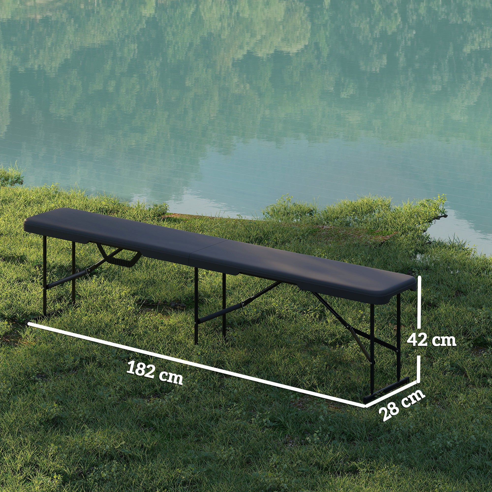 2-Piece Beer Tent Bench Folding Bench for 8 People 182cm Foldable Party Bench with Carrying Handle, Metal Legs, HDPE Weatherproof Camping Bench for Indoor, Outdoor, Garden Bench Up to 240 kg Load Black