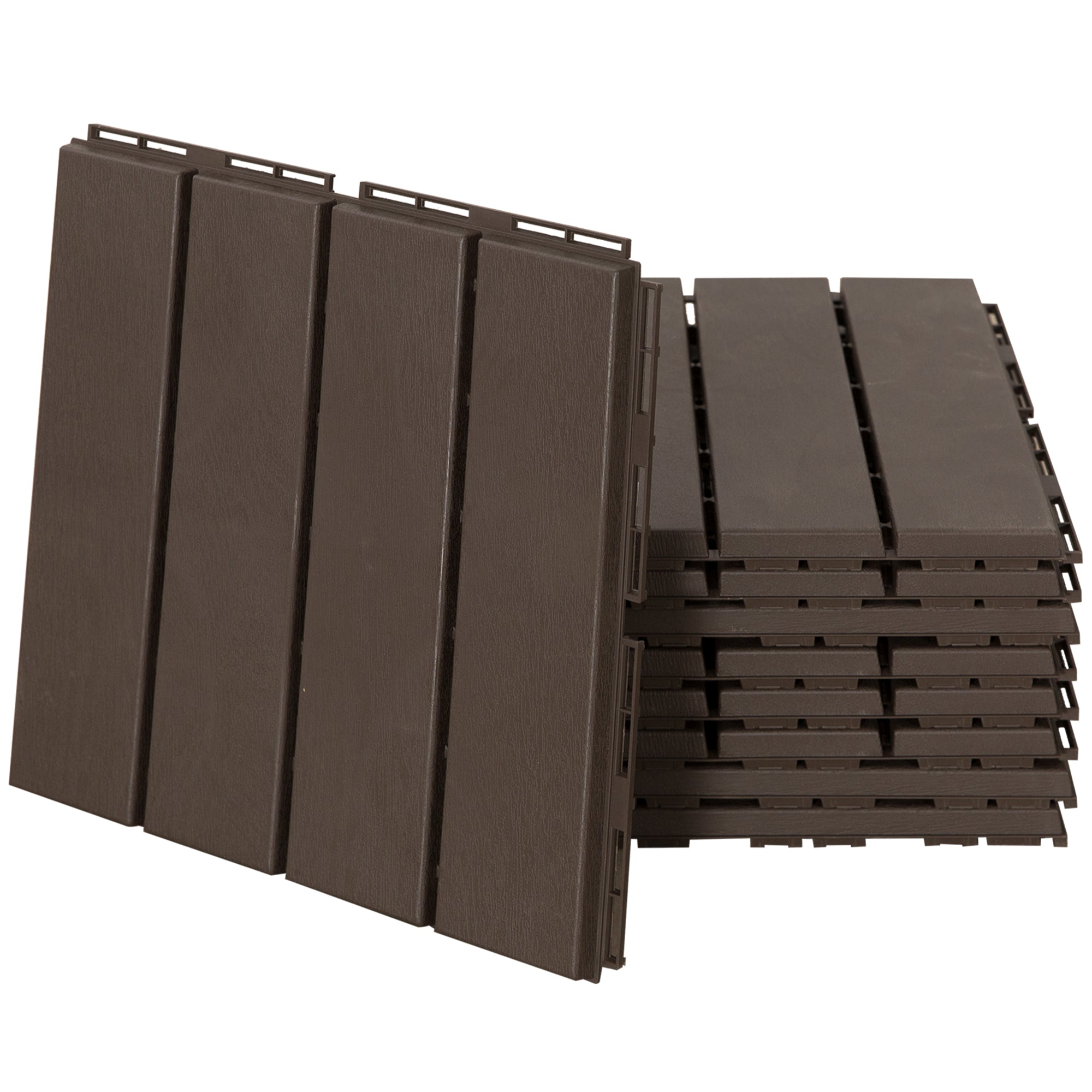 Patio Tiles 30 x 30 cm 9 Pieces 0.81㎡ Interlocking Tiles Balcony Tiles with Click System Drainage Function Floor Tile for Terrace Balcony Brown