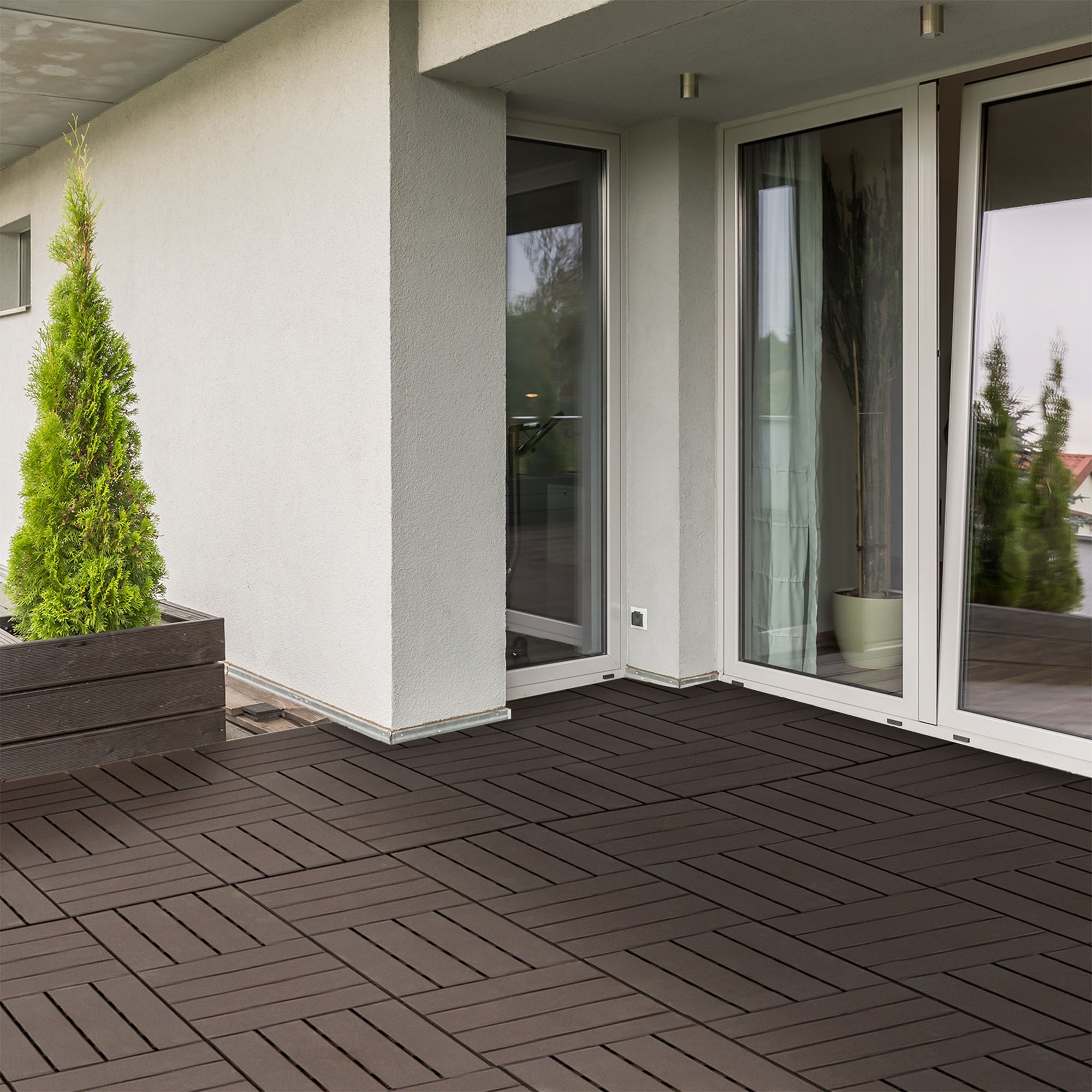 Patio Tiles 30 x 30 cm 9 Pieces 0.81㎡ Interlocking Tiles Balcony Tiles with Click System Drainage Function Floor Tile for Terrace Balcony Brown