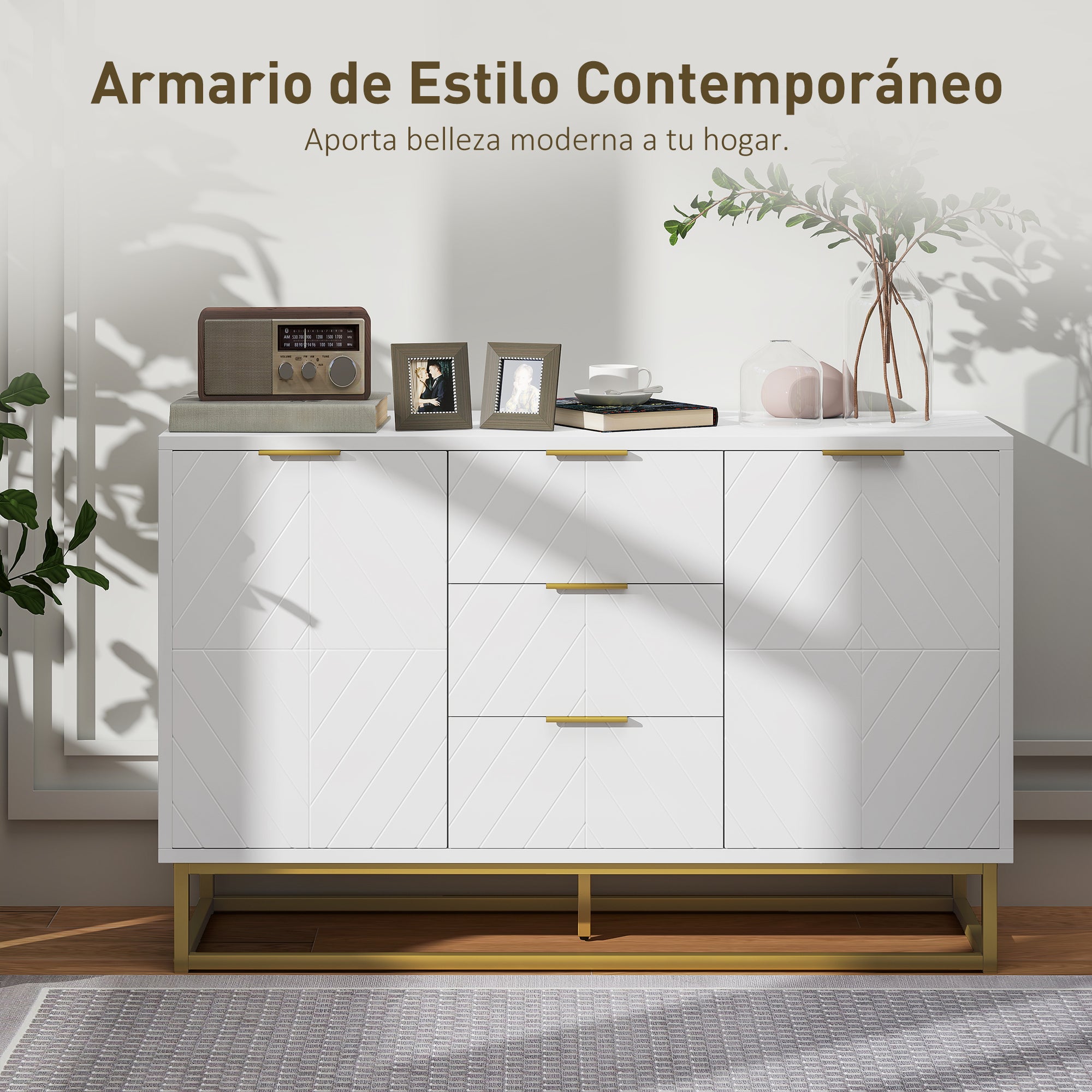 Modern Sideboard with 3 Drawers 2 Doors and Adjustable Shelf Sideboard for Living Room Kitchen Anti-tip 120x40x76 cm White
