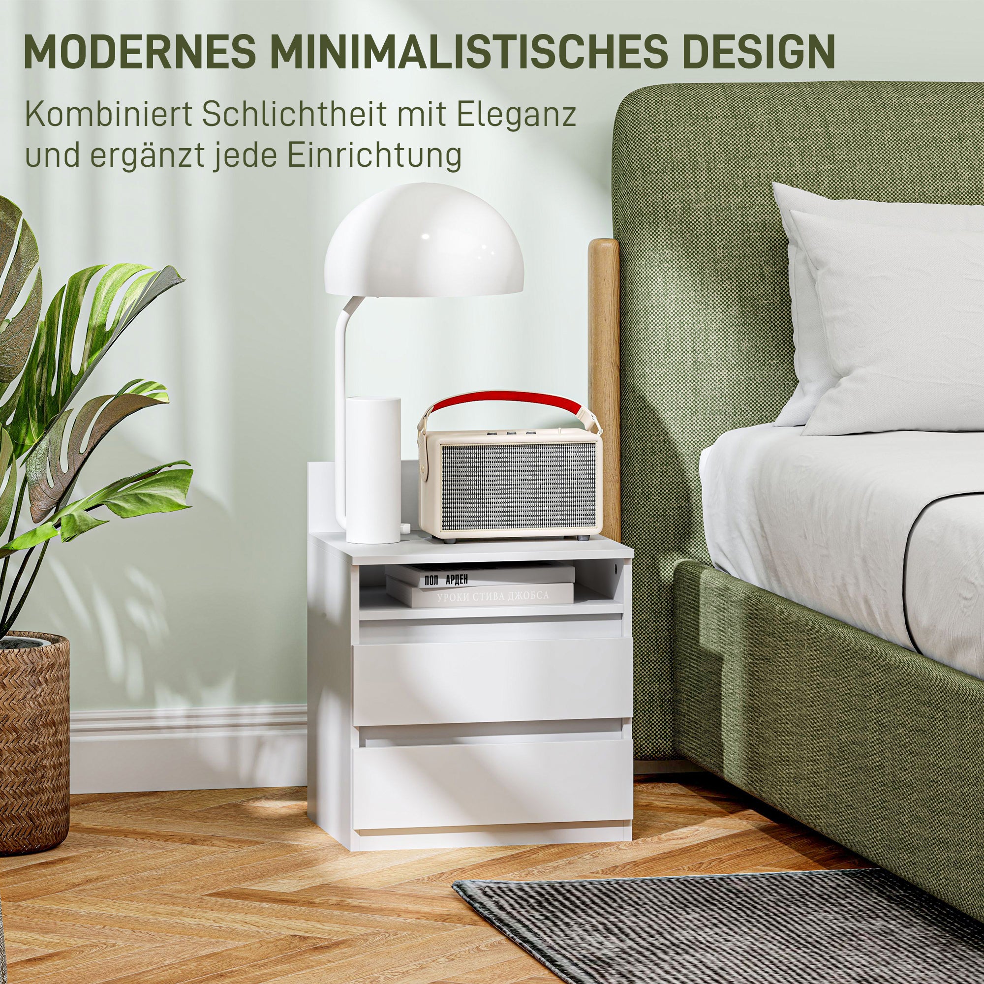 Nightstand 2-Pack Bedside Table with Drawer, Open Compartment, Bedside Cabinet Nightstand for Bedroom, Living Room, White, approx. 40 x 32 x 50 cm, White