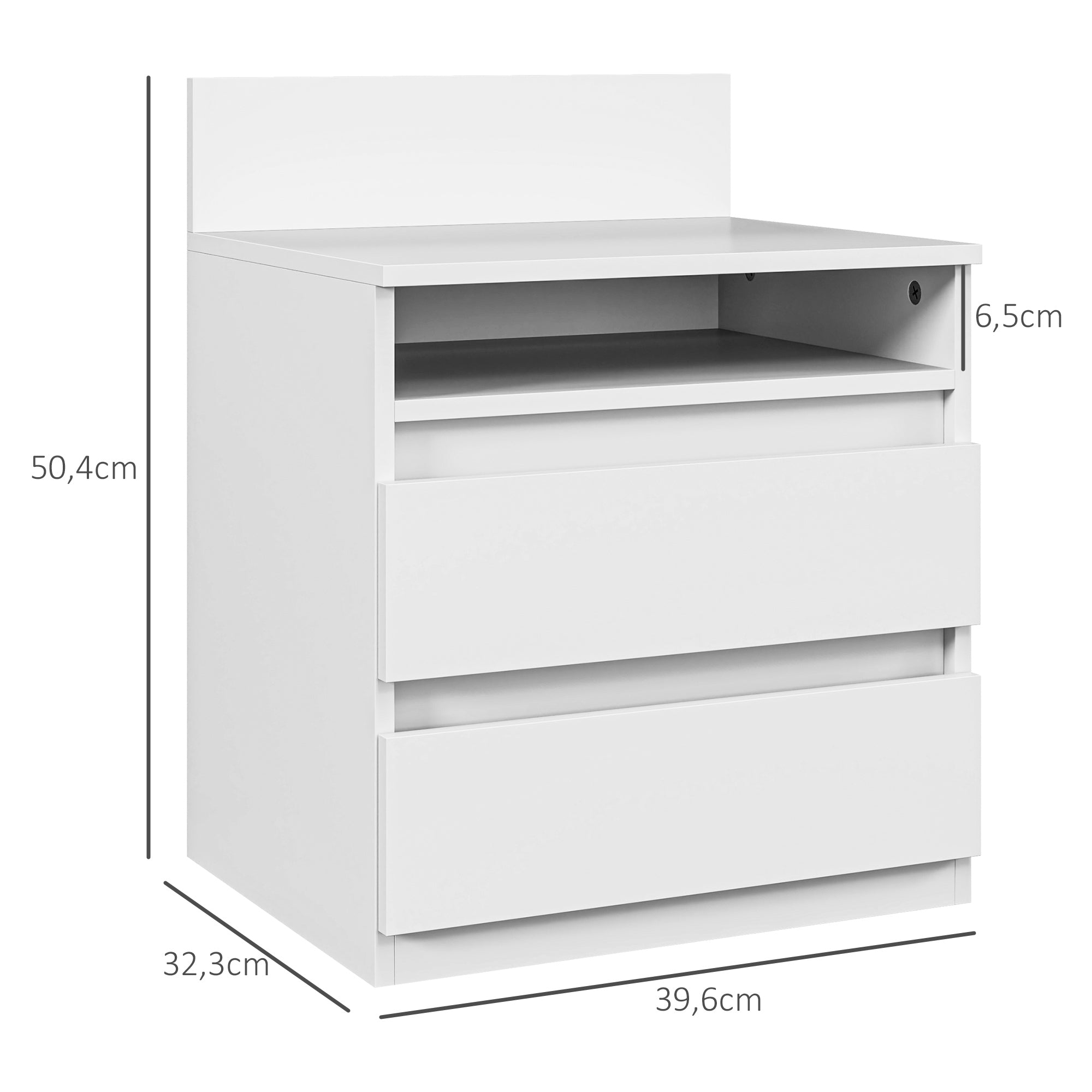 Nightstand 2-Pack Bedside Table with Drawer, Open Compartment, Bedside Cabinet Nightstand for Bedroom, Living Room, White, approx. 40 x 32 x 50 cm, White