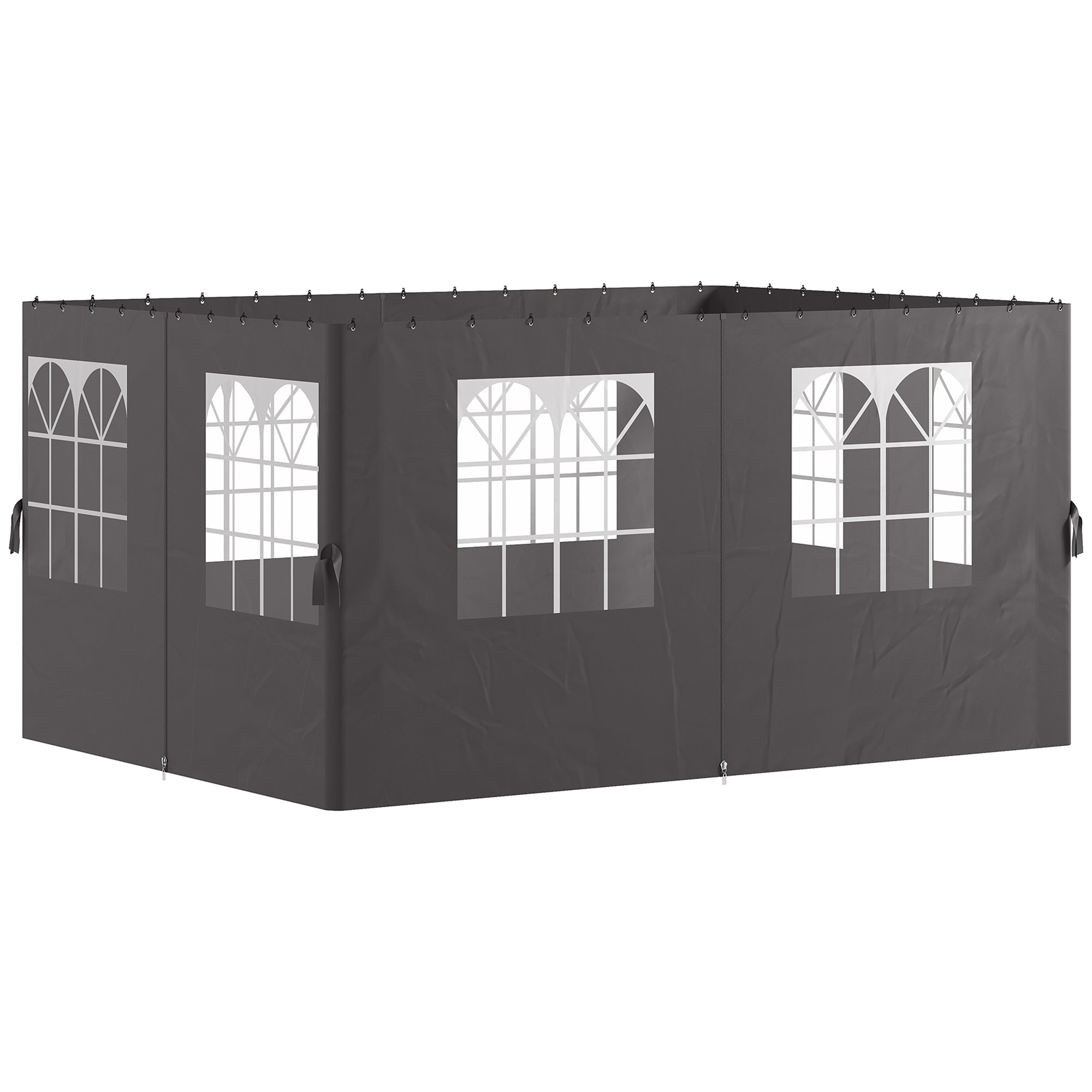Side Panel 4-Piece Set for 3 x 4m Gazebo Side Panels with 8 Windows Velcro Fastener 352x205 cm Waterproof Stable Winterproof Side Wall Sidewalls for Party Tent Garden Gazebo Dark Grey