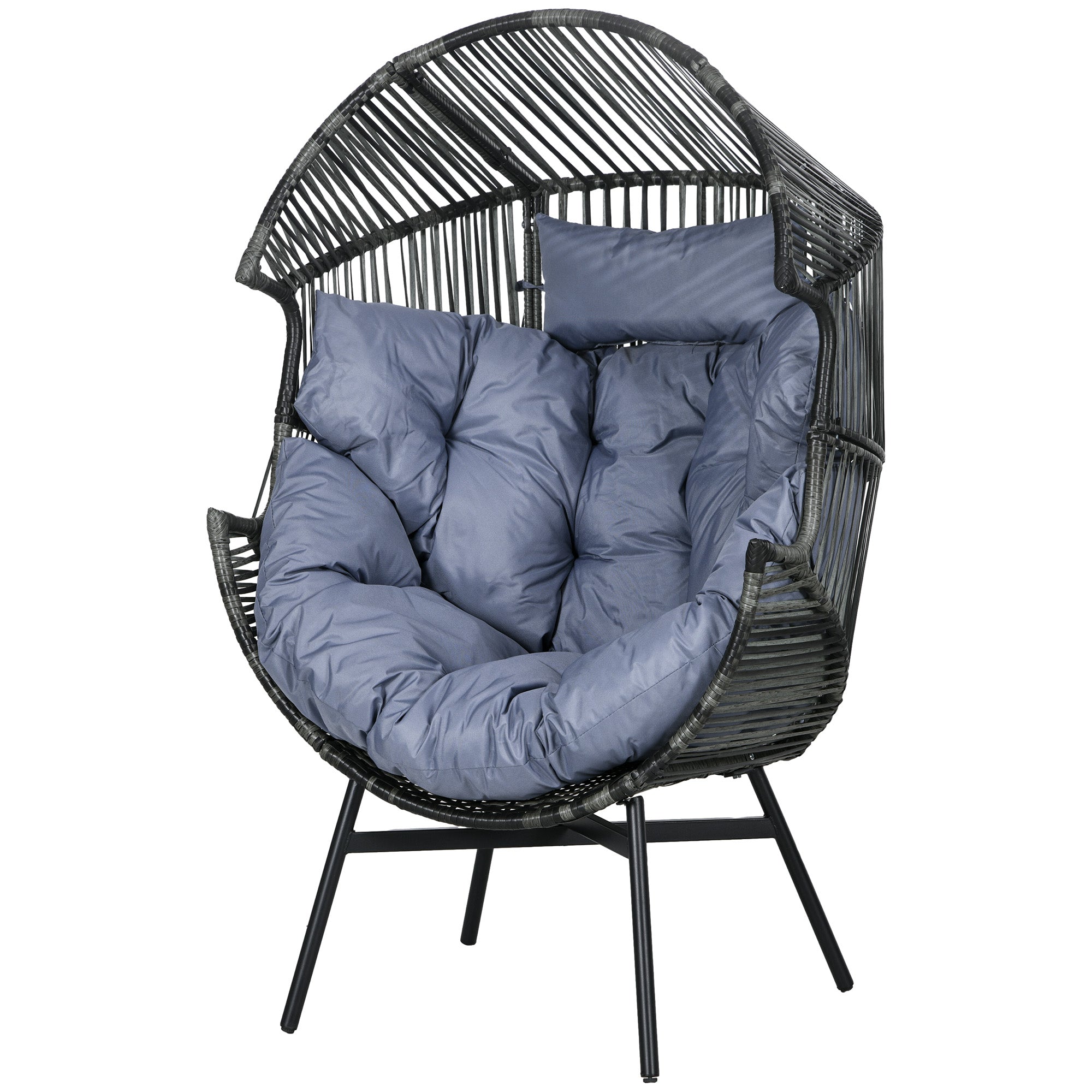 Rattan Chair, Rattan Wicker Chair with Thick Seat Cushion, Egg-shape Garden Chair, Supports 120kg, for Patio, Garden, Gray