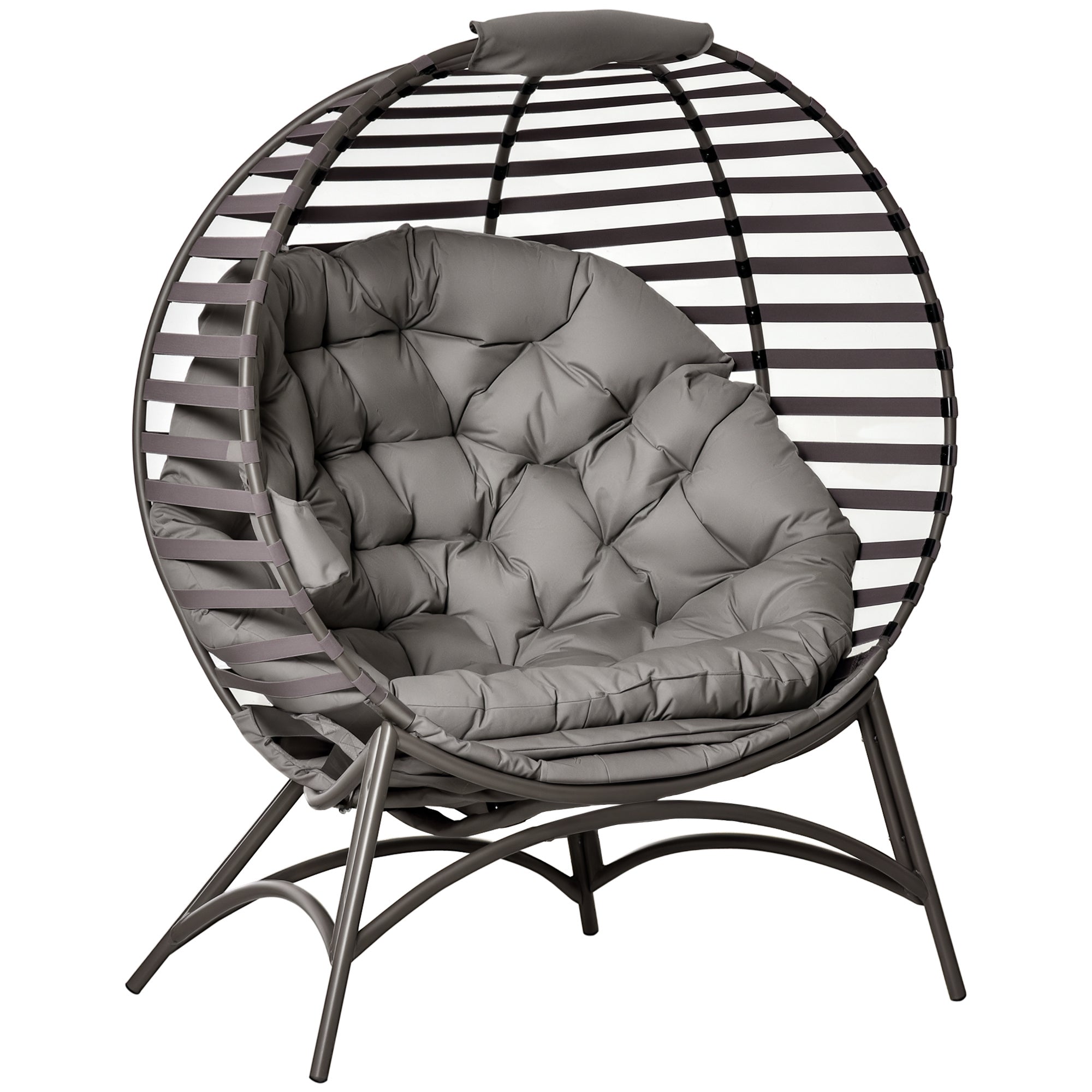 Papasan Chair Garden Chair 2-Basket Chair with Cushions Oval Lounge Chair Basket Foldable Balcony Terrace Outdoor/Indoor Sand Steel 118 x 75 x 139 cm
