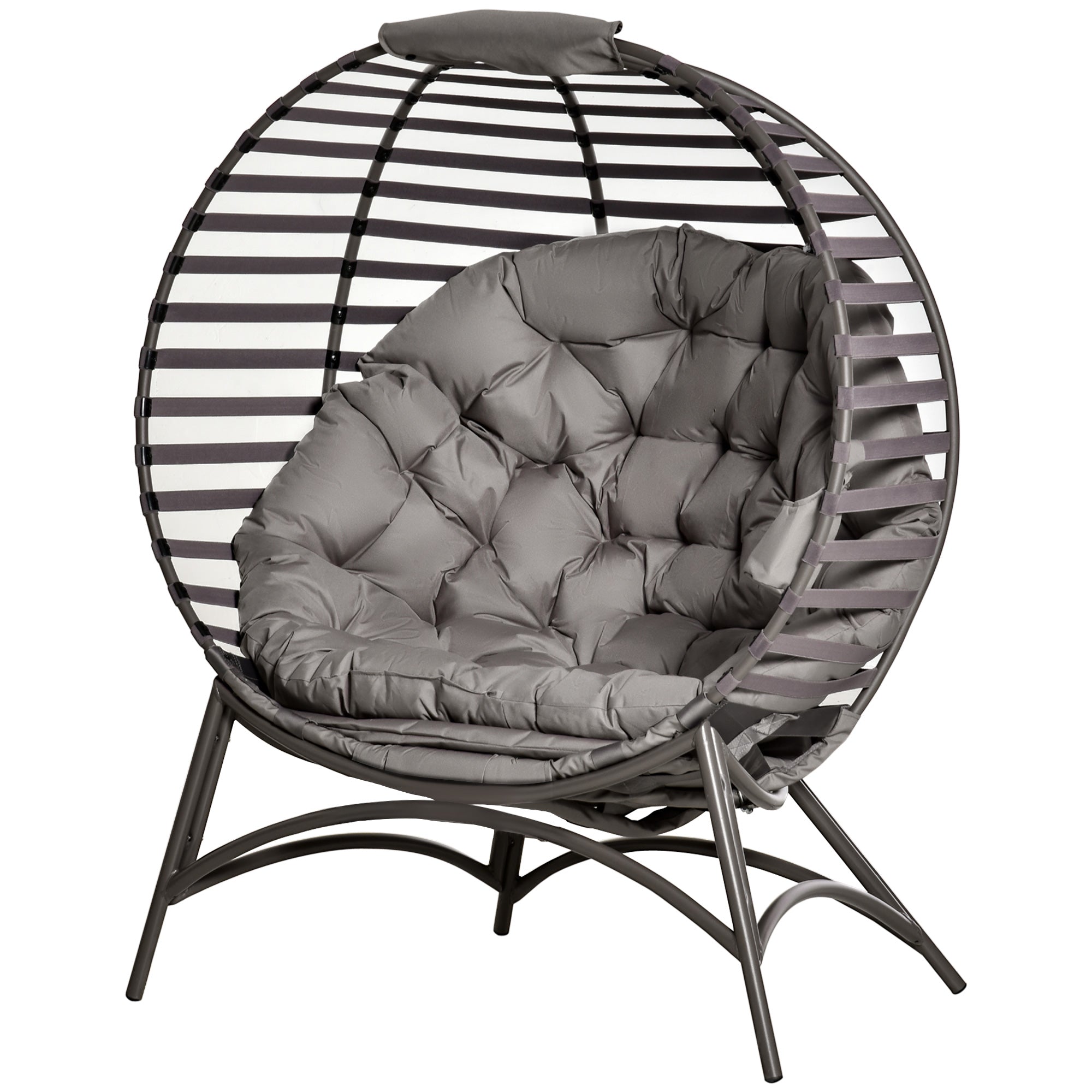 Papasan Chair Garden Chair 2-Basket Chair with Cushions Oval Lounge Chair Basket Foldable Balcony Terrace Outdoor/Indoor Sand Steel 118 x 75 x 139 cm