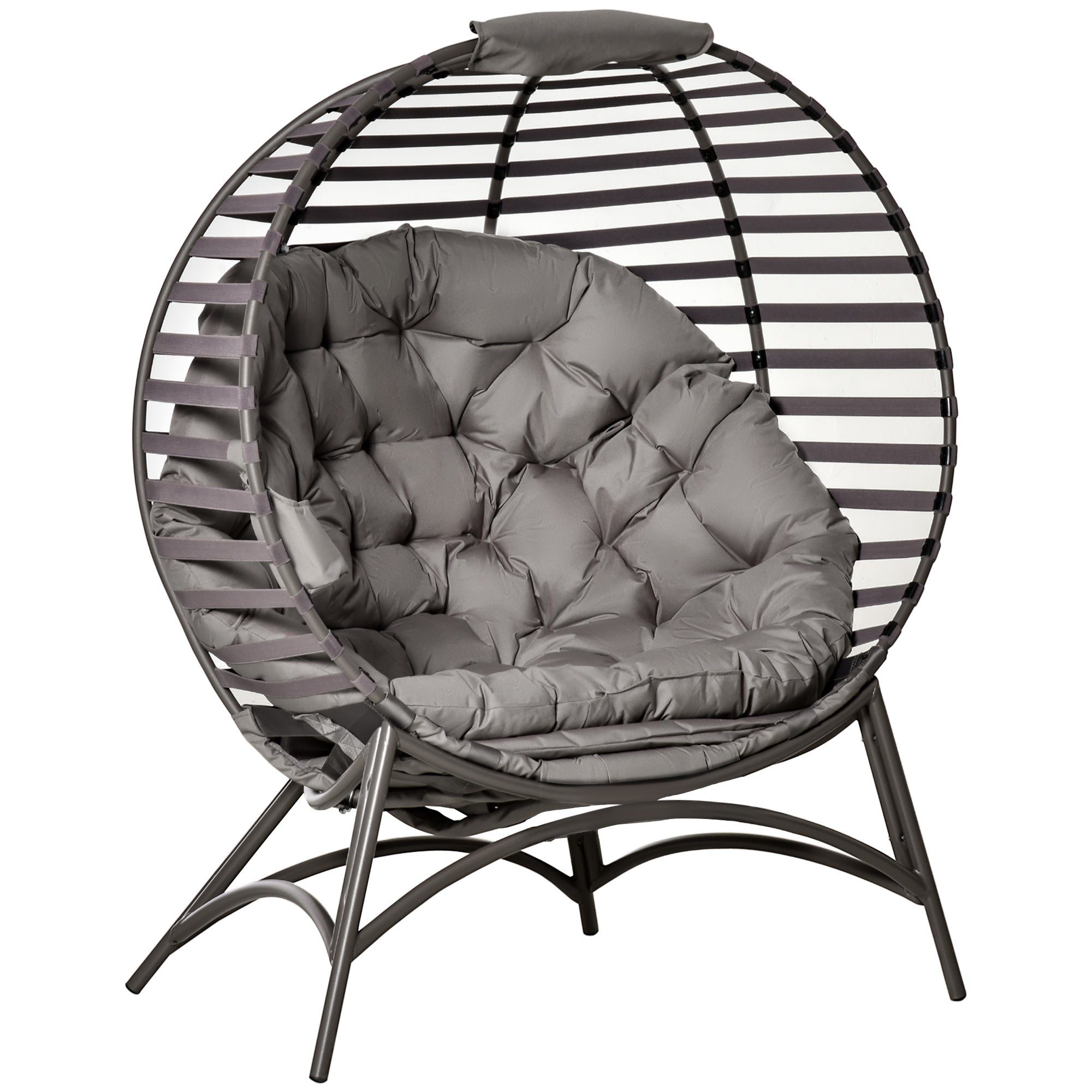 Papasan Chair Garden Chair 2-Basket Chair with Cushions Oval Lounge Chair Basket Foldable Balcony Terrace Outdoor/Indoor Sand Steel 118 x 75 x 139 cm