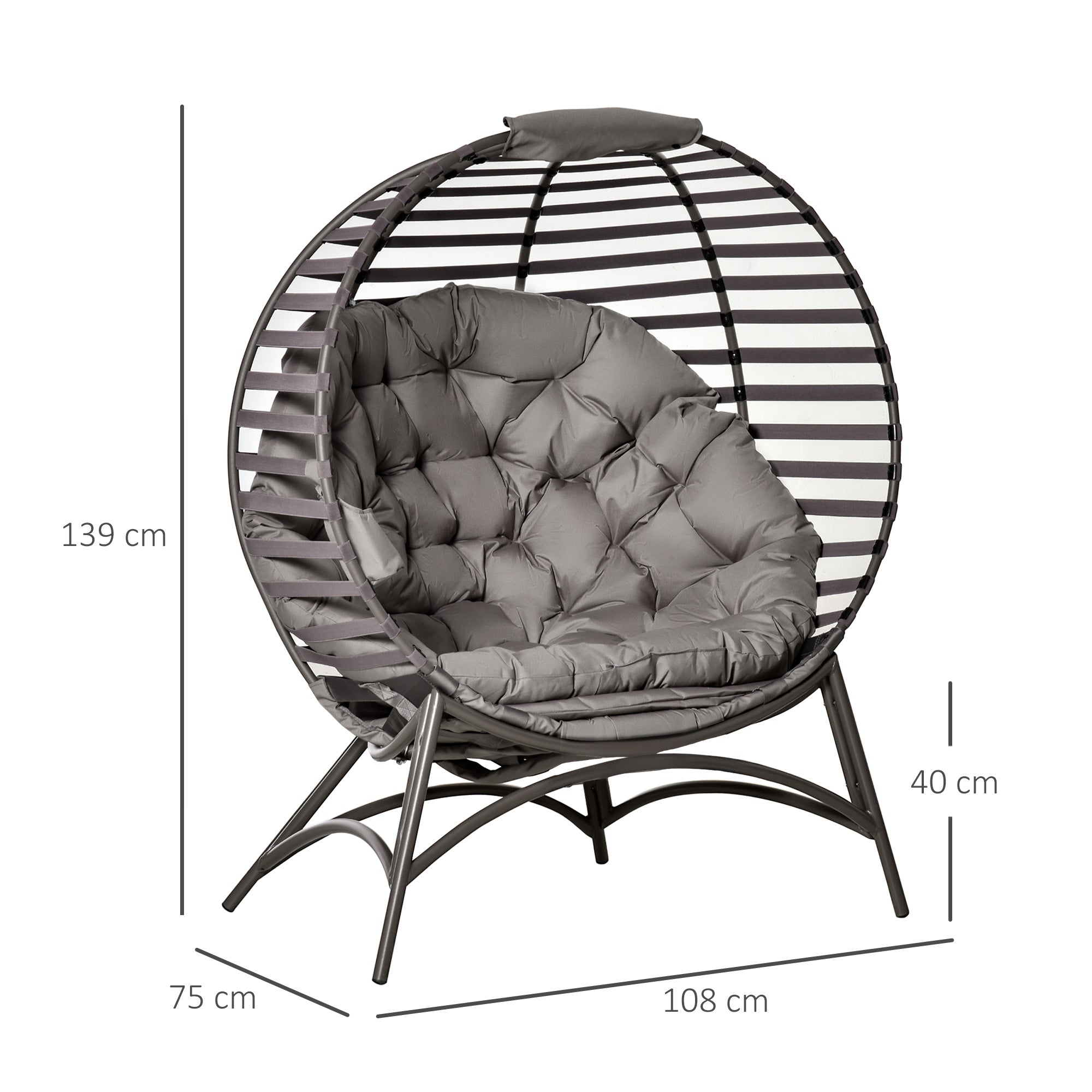 Papasan Chair Garden Chair 2-Basket Chair with Cushions Oval Lounge Chair Basket Foldable Balcony Terrace Outdoor/Indoor Sand Steel 118 x 75 x 139 cm