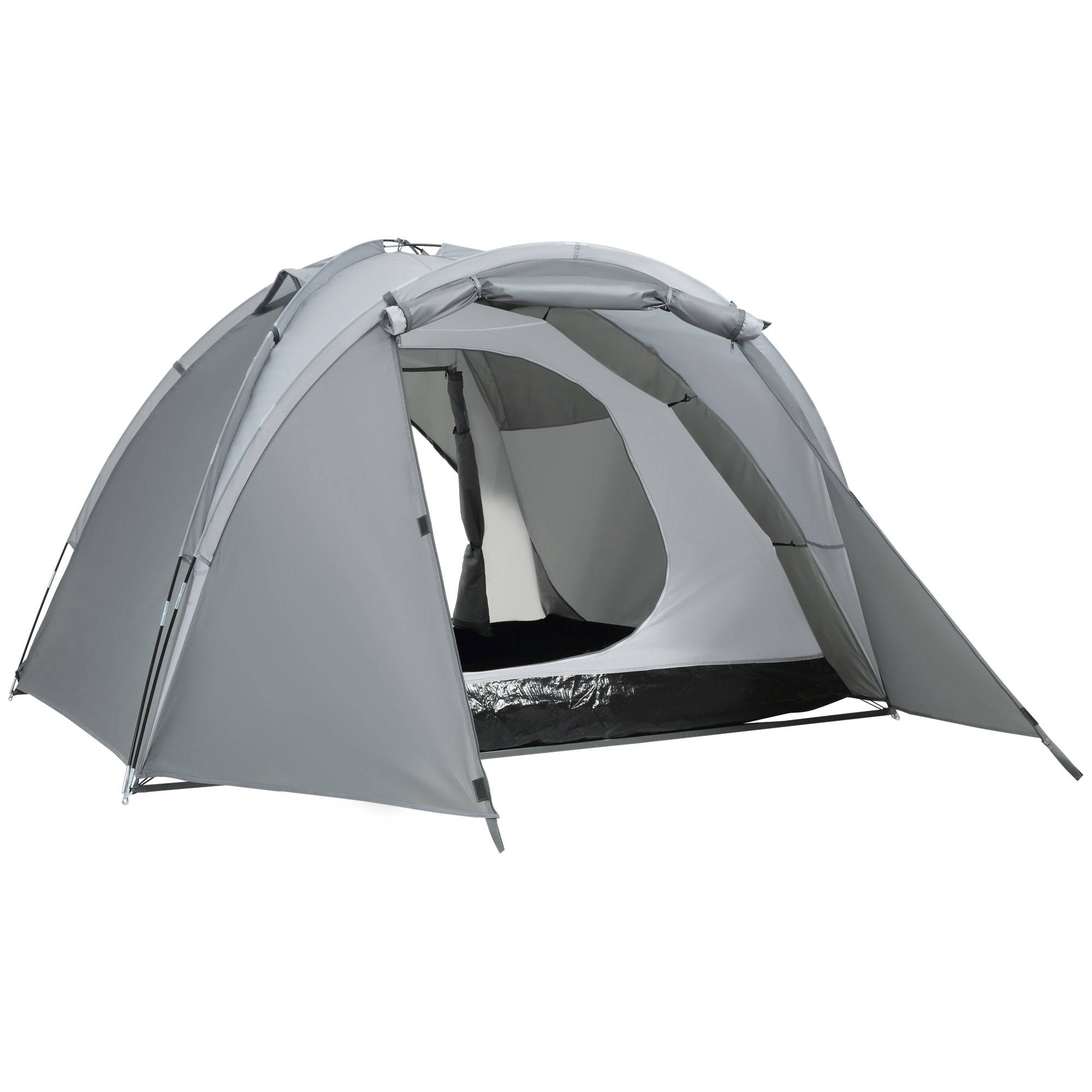 Camping Tent for 2-3 People Fiberglass Zippered Door Mesh Windows incl. Carrying Bag Dome Tent 190T Faux Leather 2000mm Fiberglass Grey