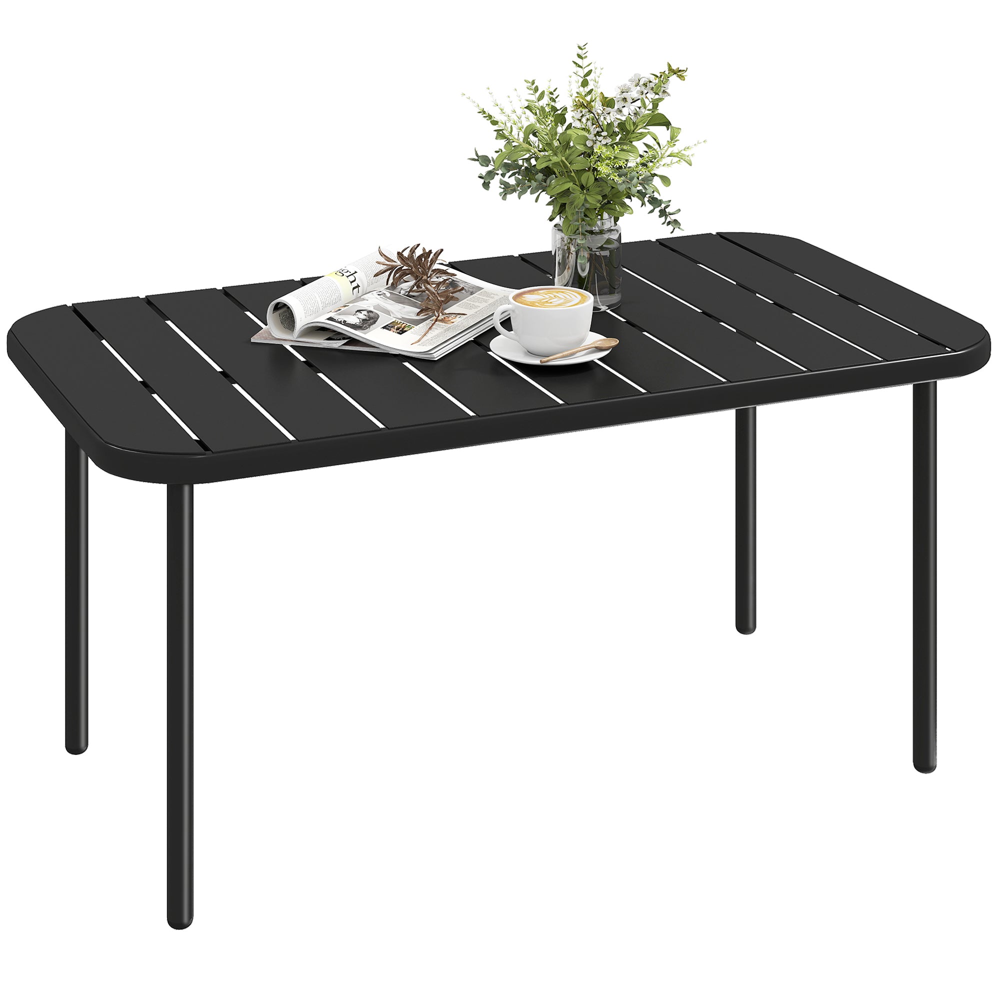 Rectangular Steel Side Table — Weatherproof Outdoor Coffee/Side Table for Balcony, Garden, Patio & Living Room, 90 x 50 x 43 cm (35.4 x 19.7 x 16.9 in), Black