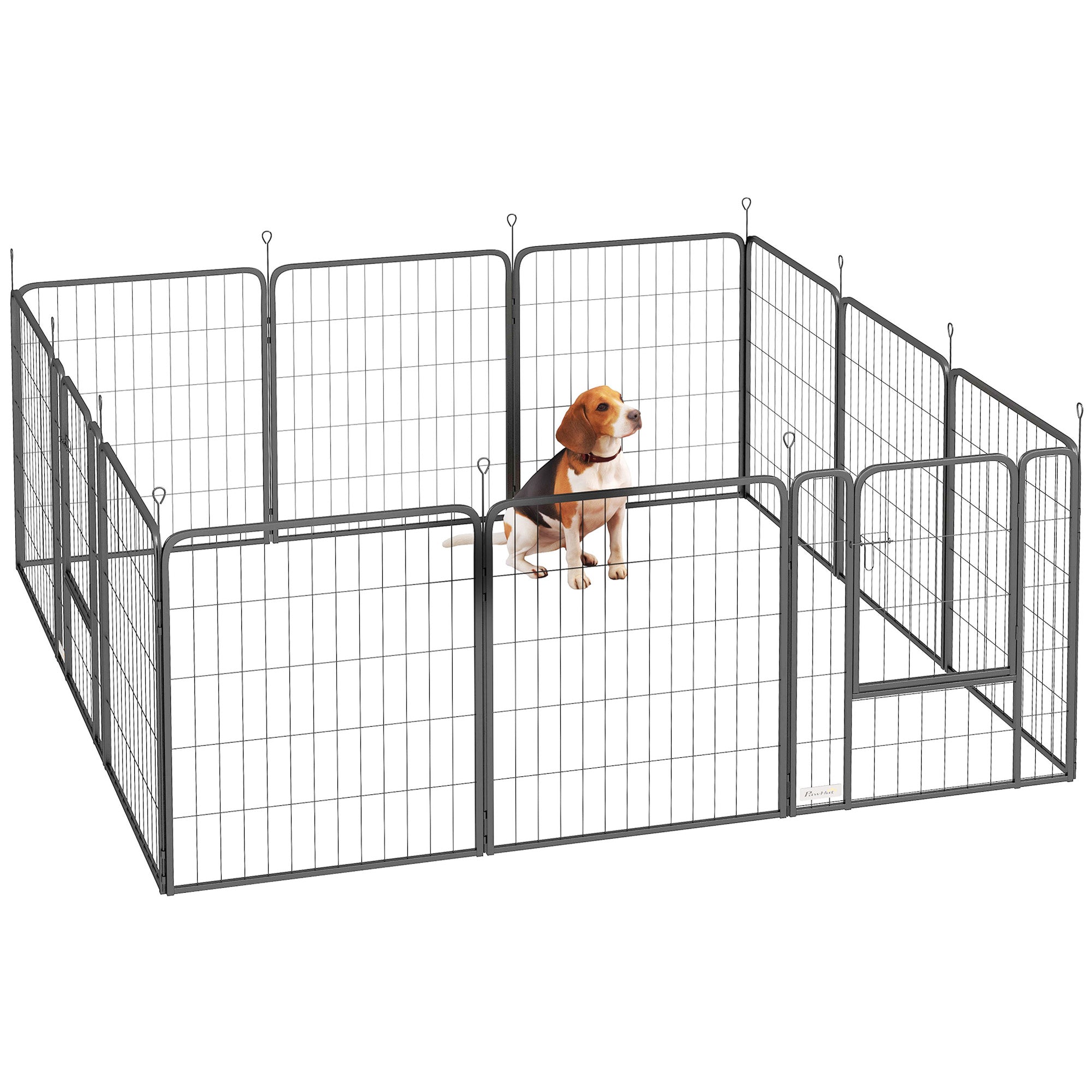 Dog Playpen, 12 Panel Modular and Foldable Dog Pen, Portable Steel Enclosure 80H cm with 2 Doors, Fence for Small and Medium Dogs, Indoor and Outdoor, Black
