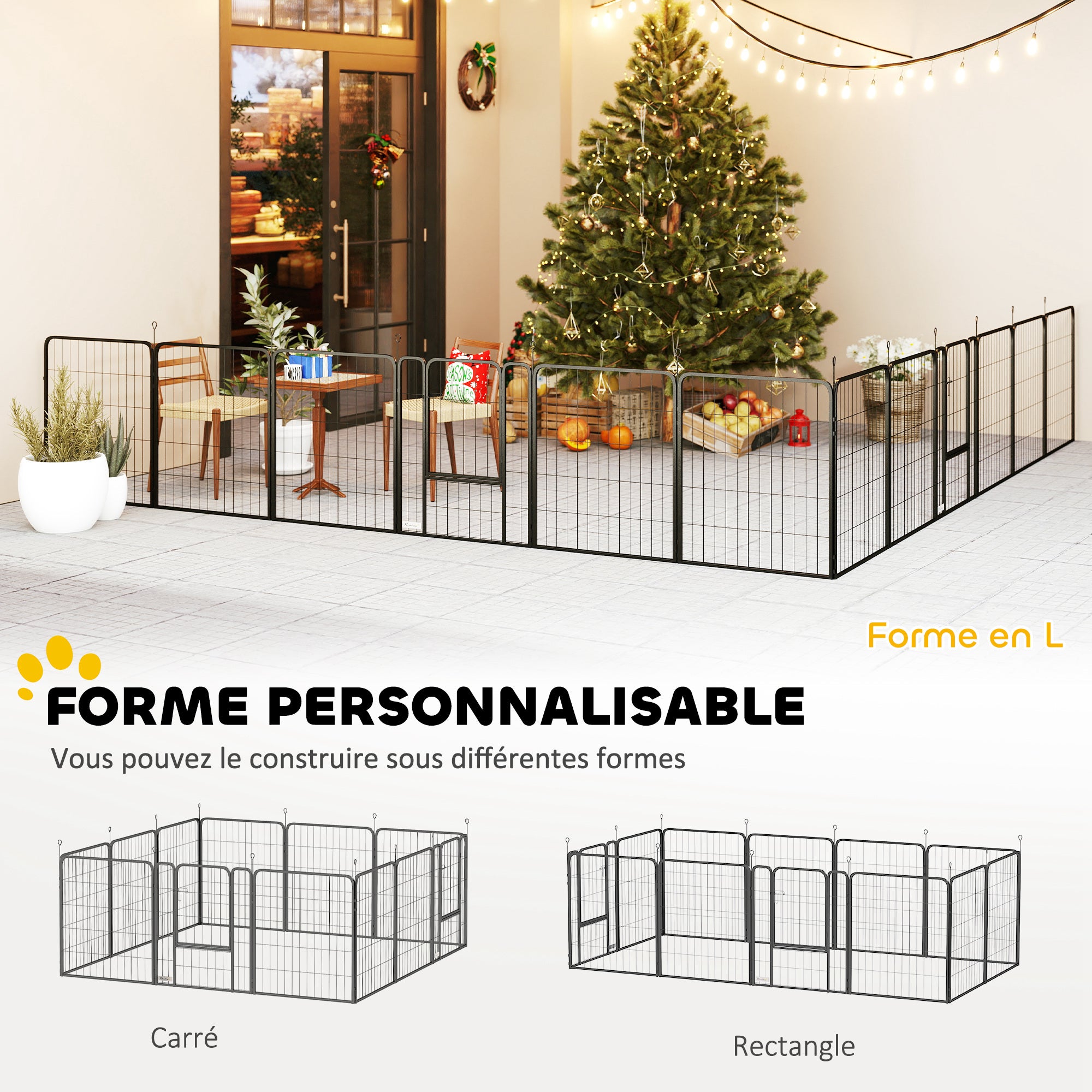 Dog Playpen, 12 Panel Modular and Foldable Dog Pen, Portable Steel Enclosure 80H cm with 2 Doors, Fence for Small and Medium Dogs, Indoor and Outdoor, Black