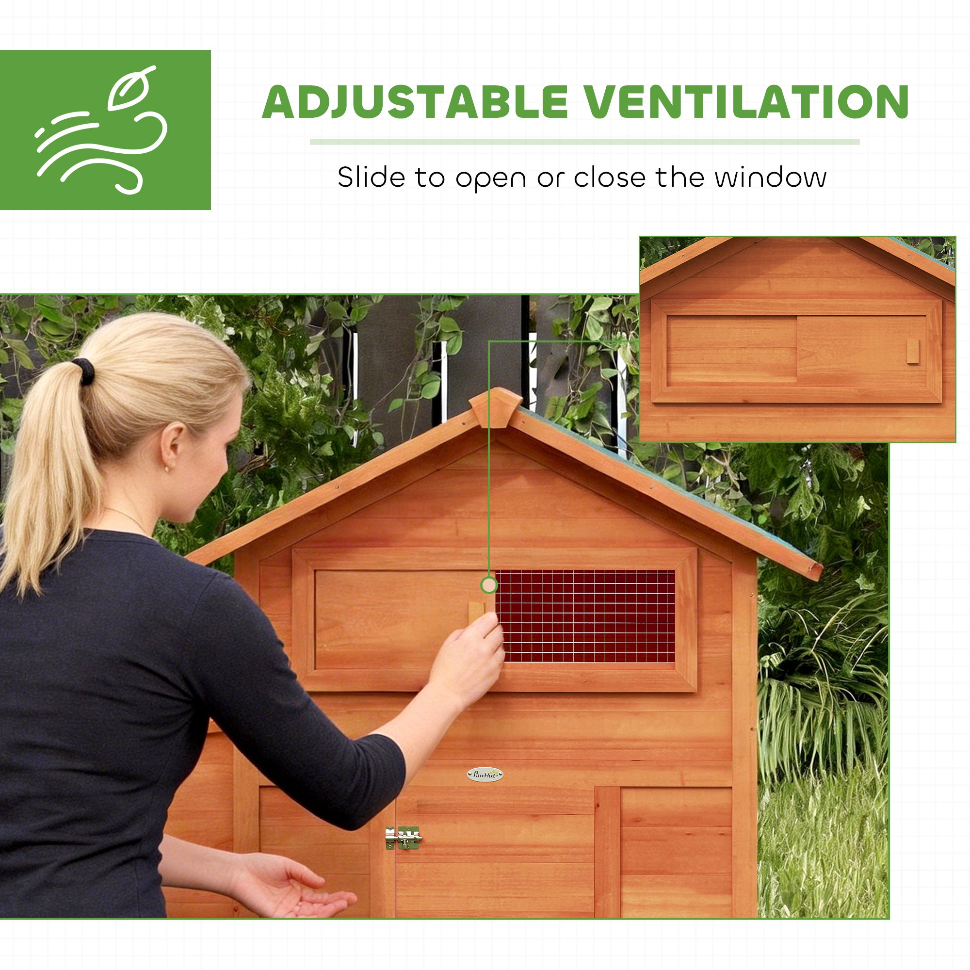 Wooden Chicken Coop 113.5 x 67.5 x 95.5 cm (44.7 x 26.6 x 37.6 in) with Nest Box, 2 Perches, Ramp, Sliding Window, Waterproof Roof, Pull-Out Tray — For 2 Hens/Ducks/Rabbits — Orange