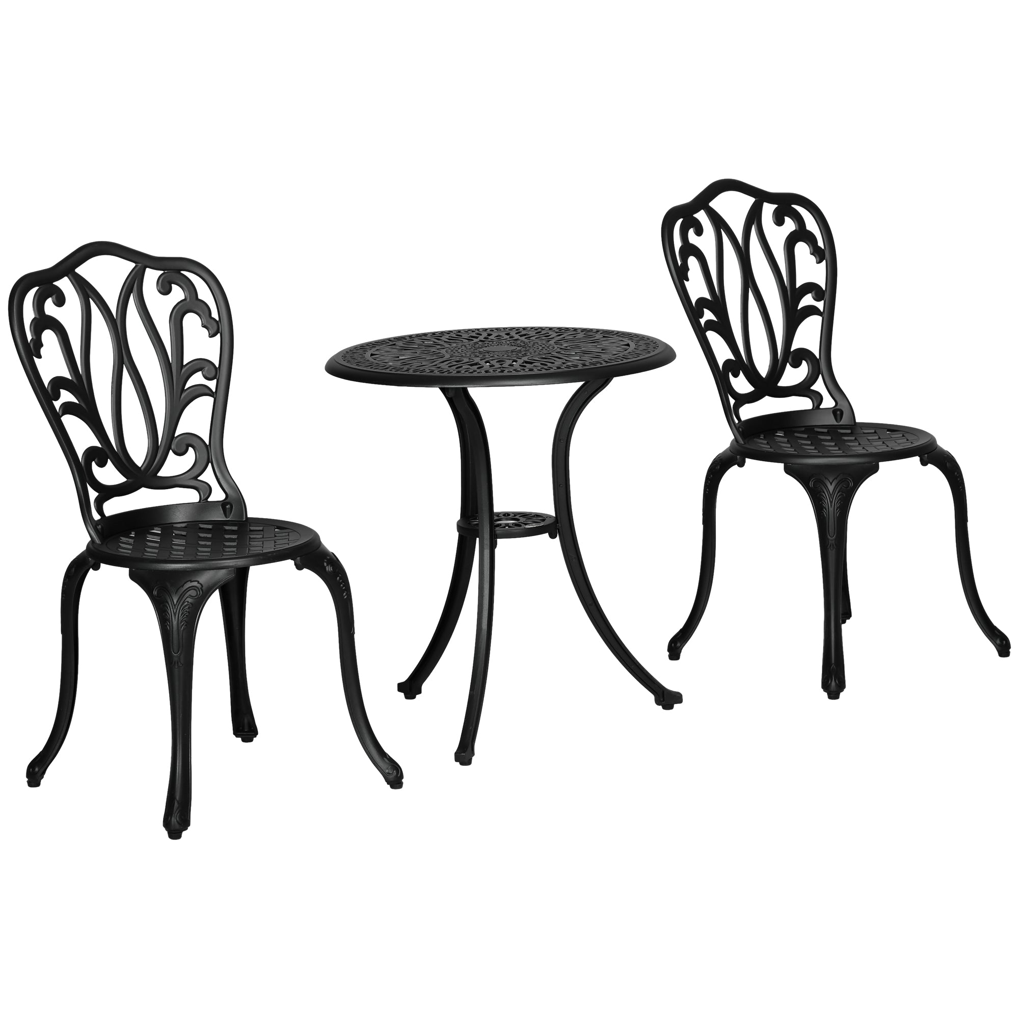 2-Seater Garden Set with 2 Chairs + Round Table in Retro Charm Style with Aluminum Cast, Black