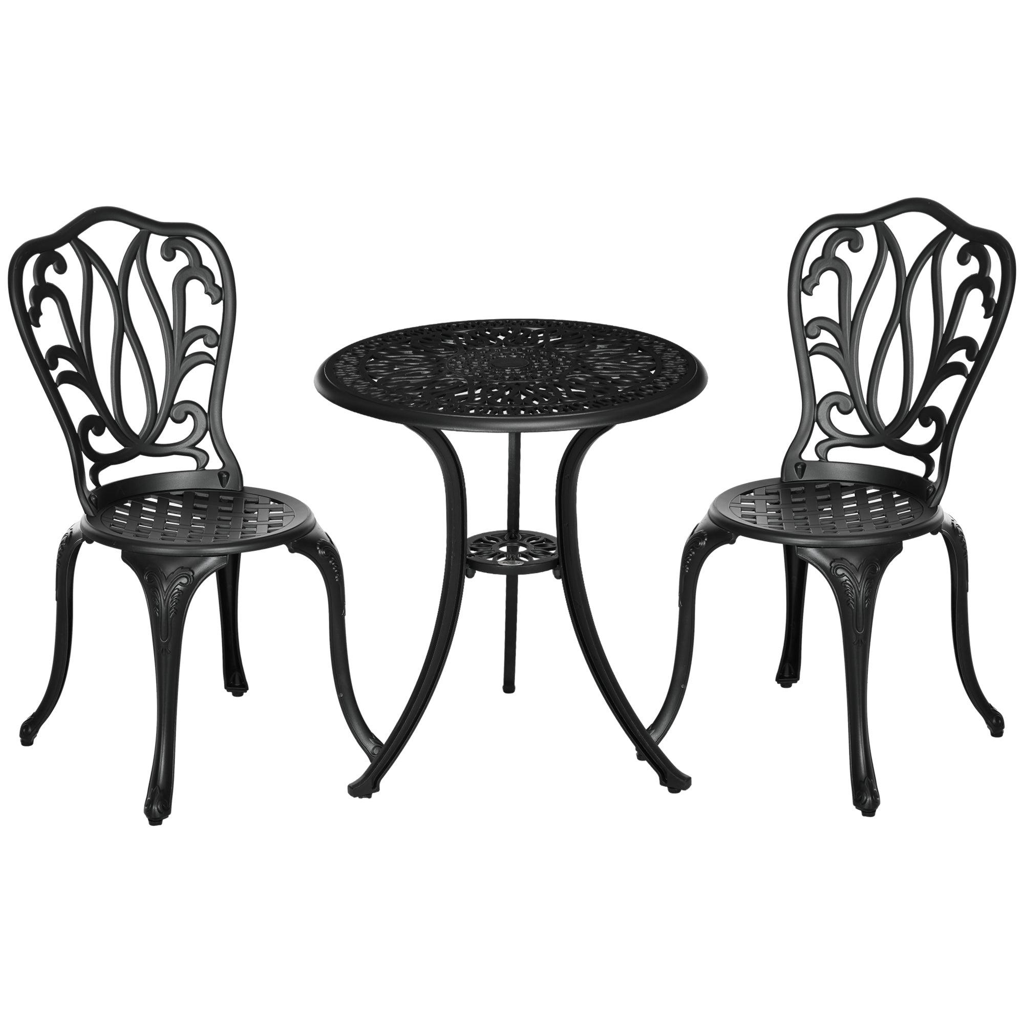 2-Seater Garden Set with 2 Chairs + Round Table in Retro Charm Style with Aluminum Cast, Black