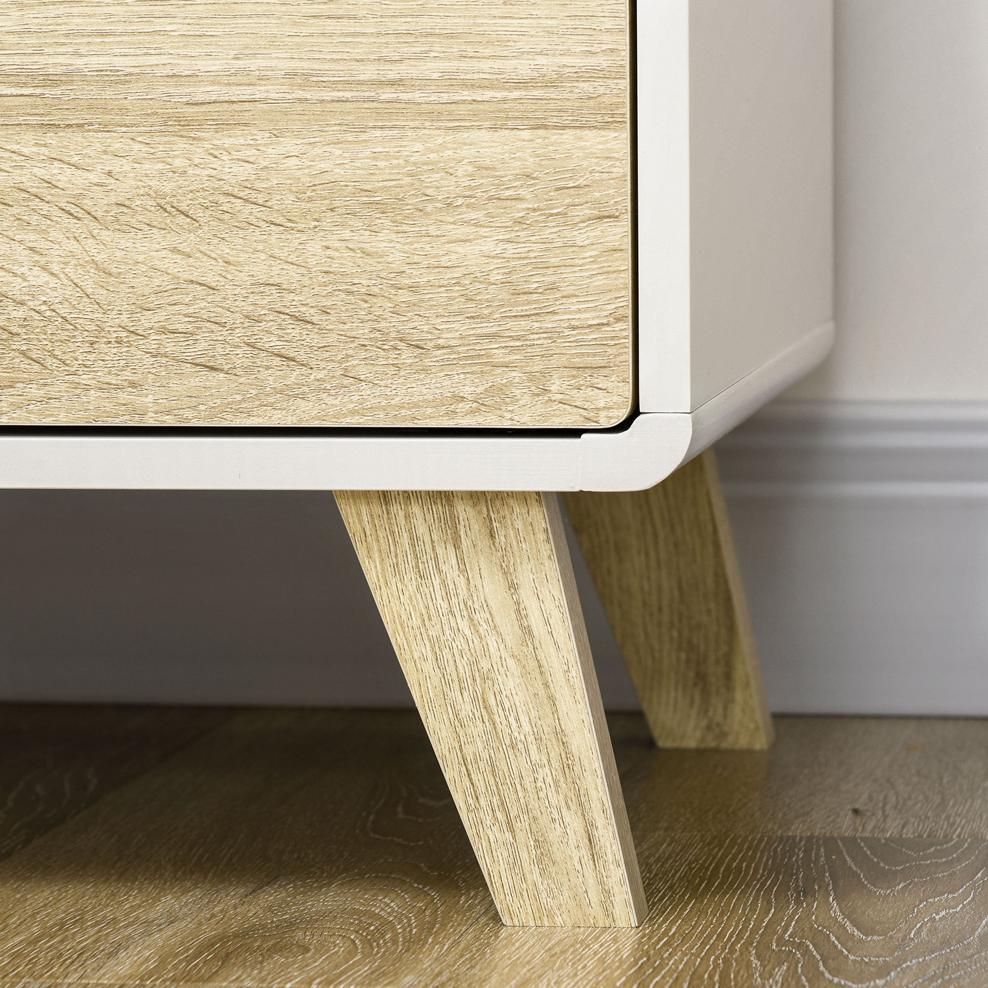 Storage Cabinet Sideboard Buffet Kitchen with 2 Doors and 2 Adjustable Shelves - White and Wood Effect - 80 x 40 x 70 cm