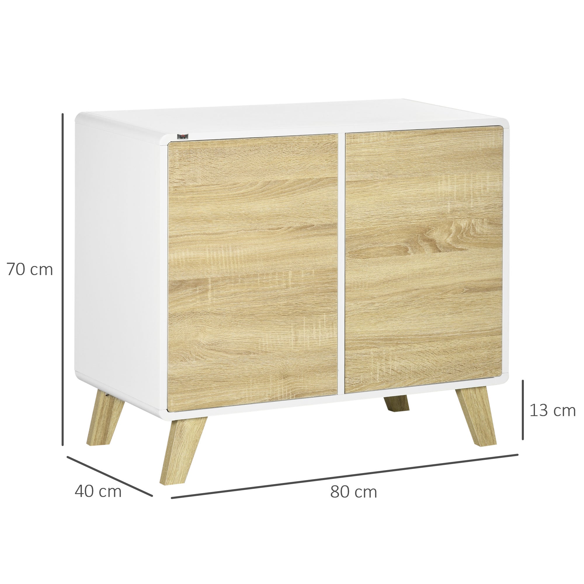 Storage Cabinet Sideboard Buffet Kitchen with 2 Doors and 2 Adjustable Shelves - White and Wood Effect - 80 x 40 x 70 cm