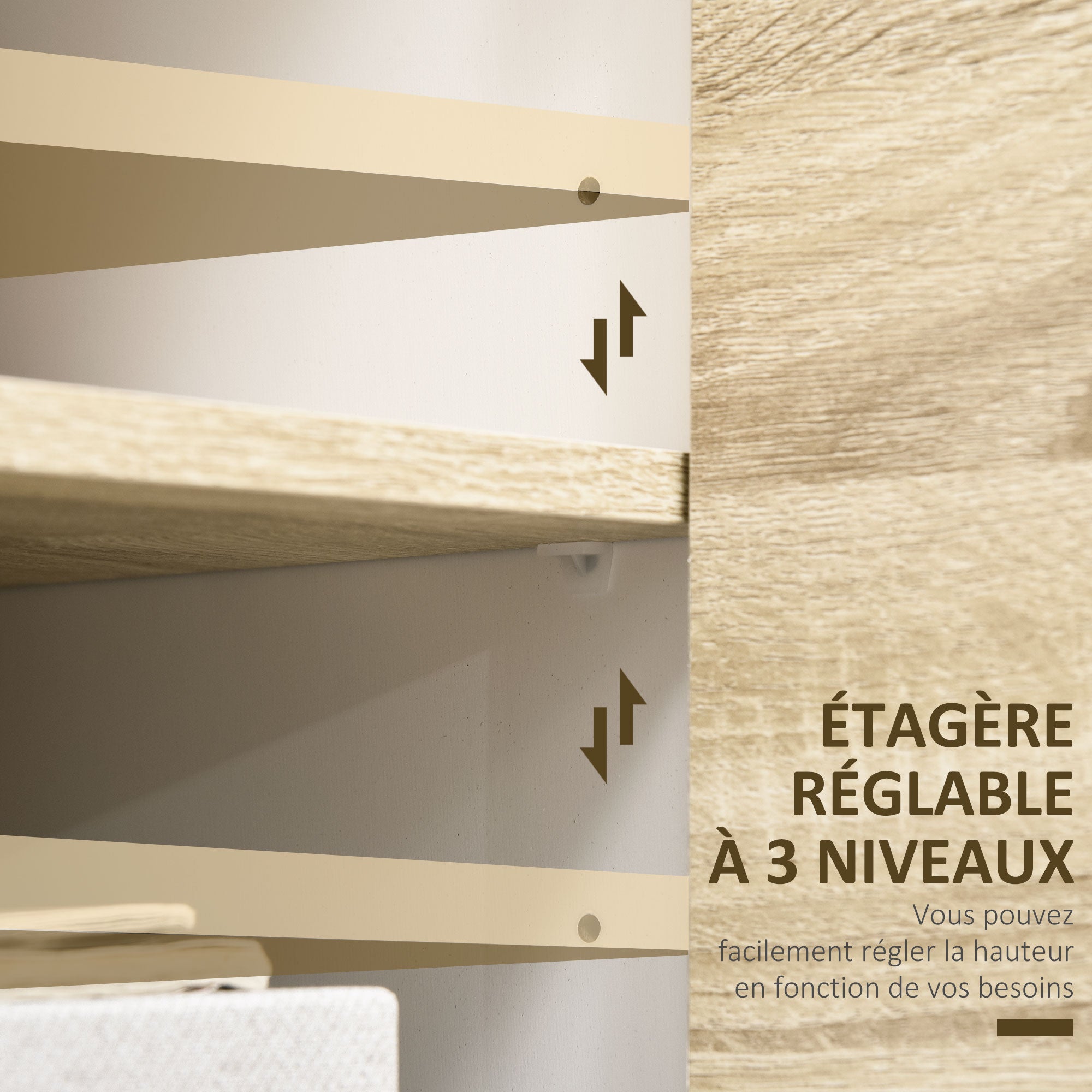 Storage Cabinet Sideboard Buffet Kitchen with 2 Doors and 2 Adjustable Shelves - White and Wood Effect - 80 x 40 x 70 cm