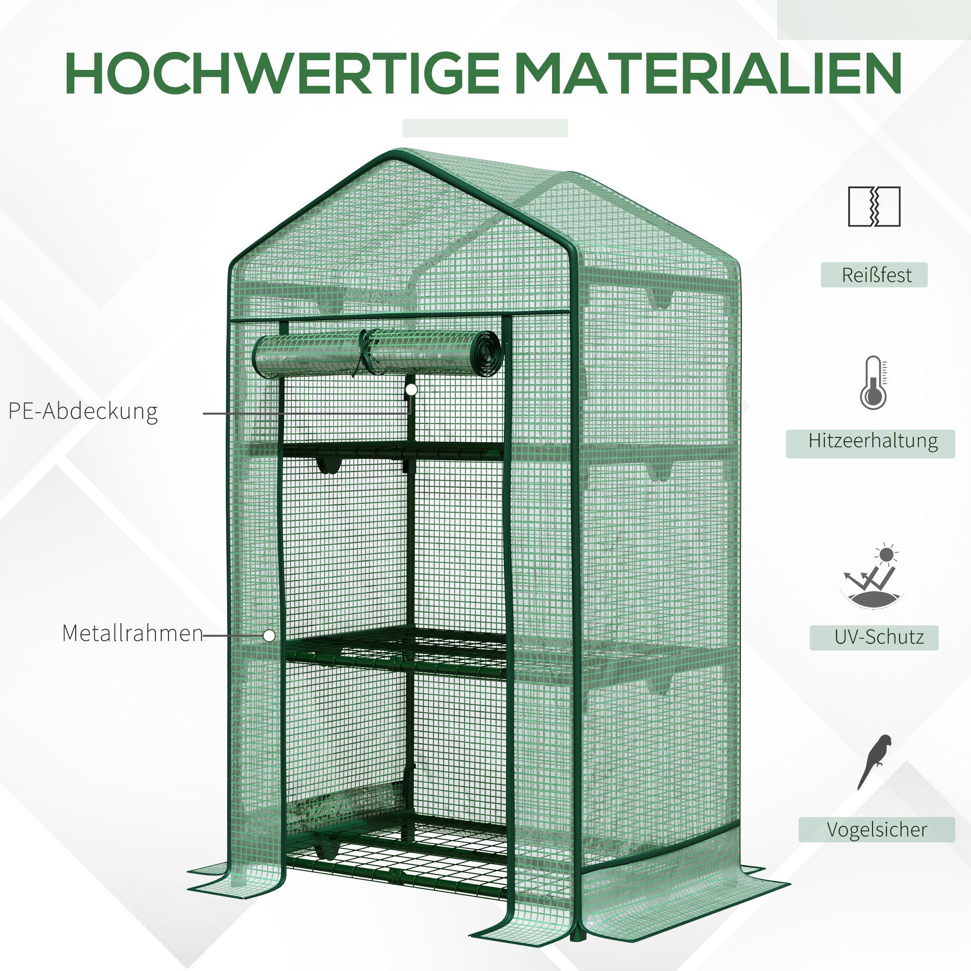 Mini Greenhouse Propagation Greenhouse with Film Cover and 3 Shelf Racks Roll-up Door Vegetable Bed