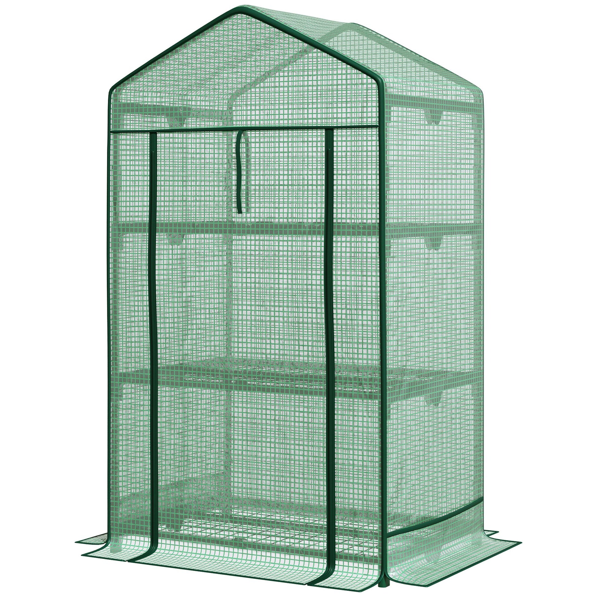 Mini Greenhouse Propagation Greenhouse with Film Cover and 3 Shelf Racks Roll-up Door Vegetable Bed